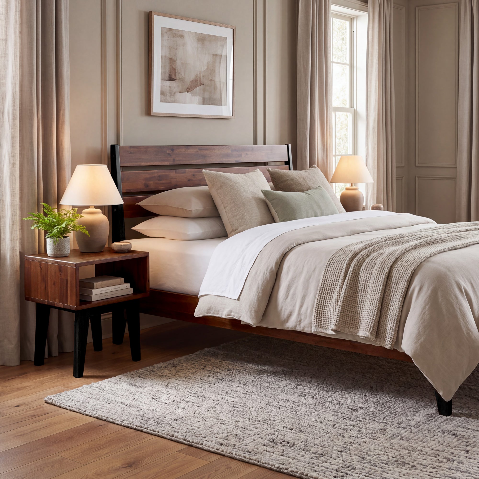 [Buy 1 Get 1] Emery Solid Wood Bed Frame & Nightstand