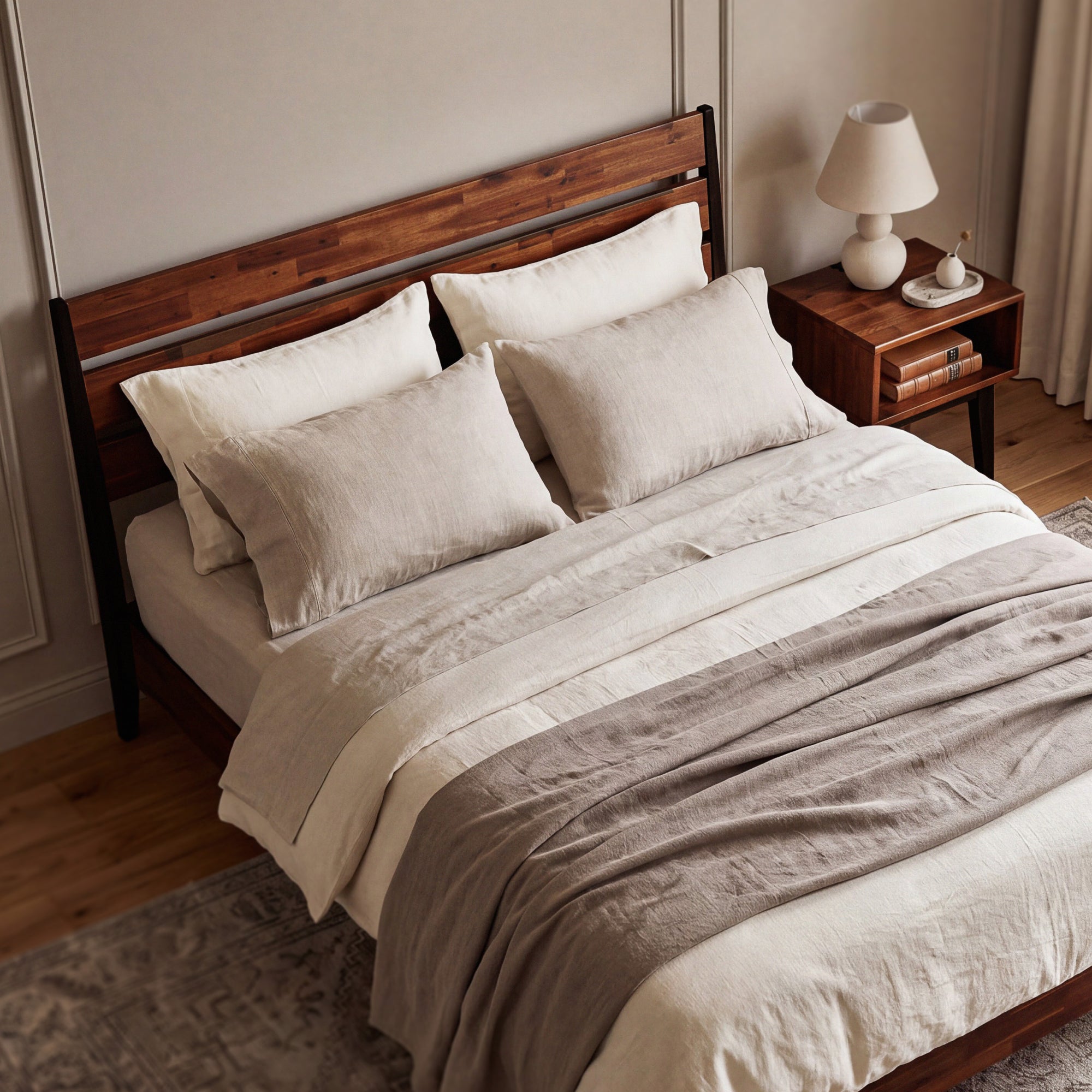 [Buy 1 Get 1] Emery Solid Wood Bed Frame & Nightstand
