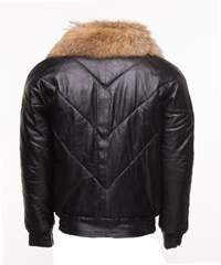 Handmade Black V-Bomber Style Puffer Winter Leather Jacket With Fur Collar - Overture Gifts