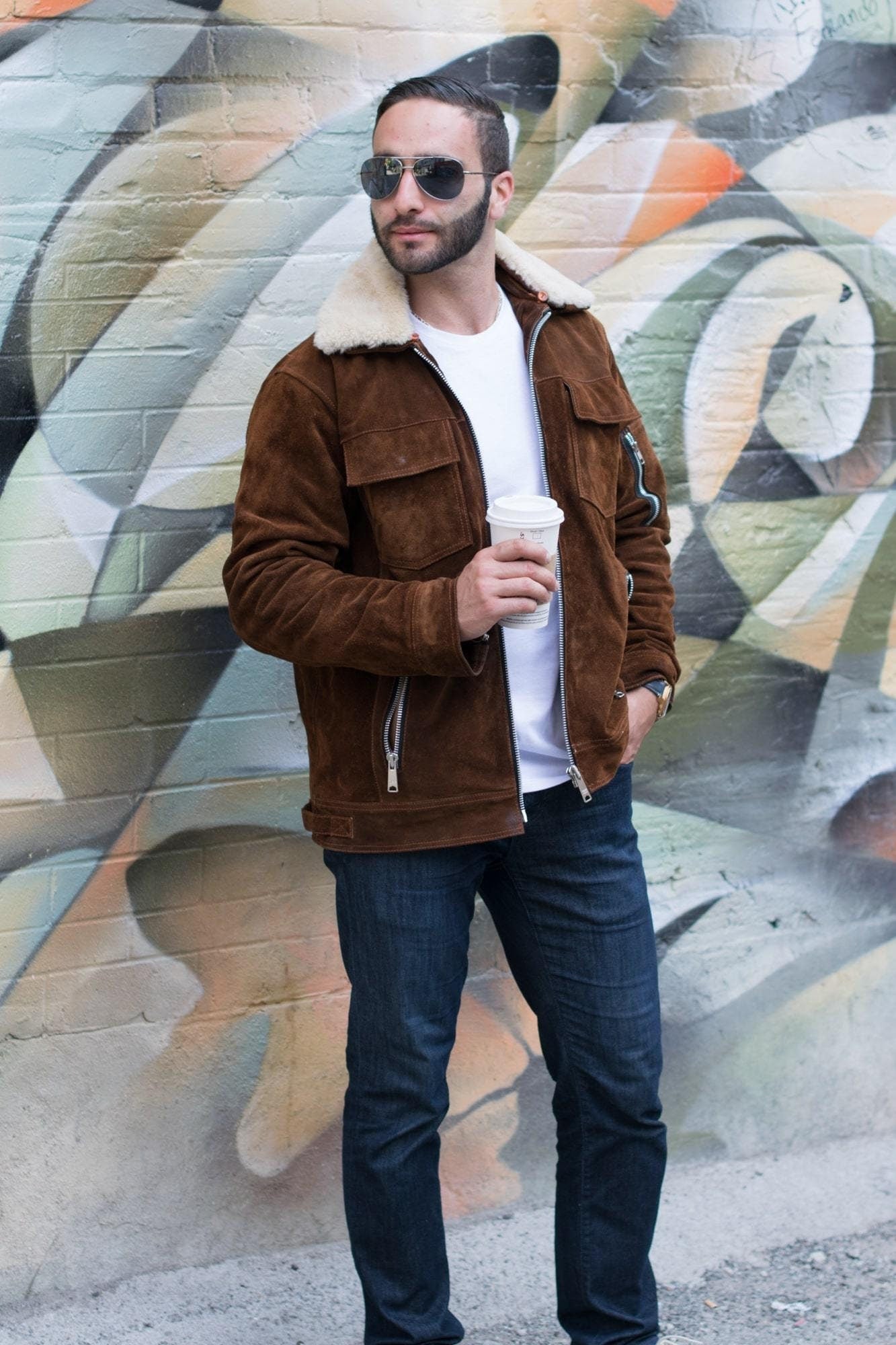 Handmade Suede Bomber Leather Jacket With Fur Collar - Overture Gifts