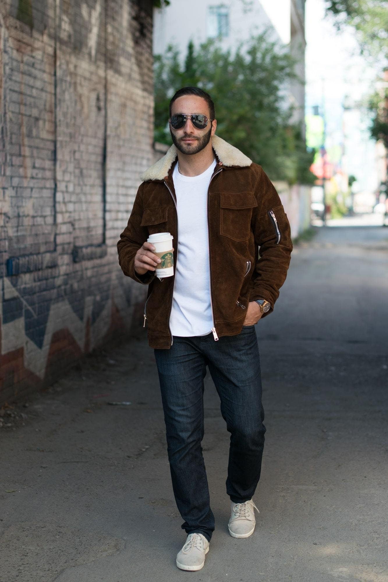 Handmade Suede Bomber Leather Jacket With Fur Collar - Overture Gifts