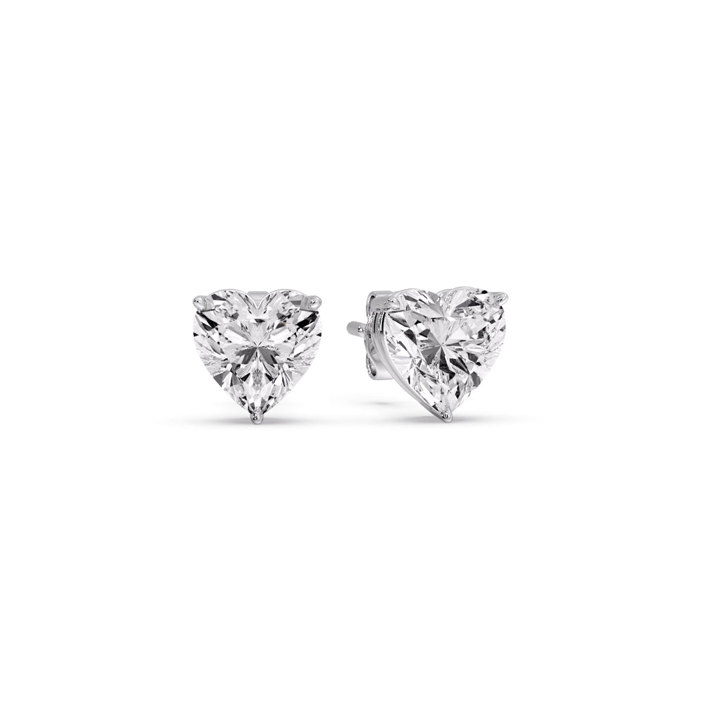 3 Prong Heart Shaped Diamond Solitaire Stud Earring in Basket Setting