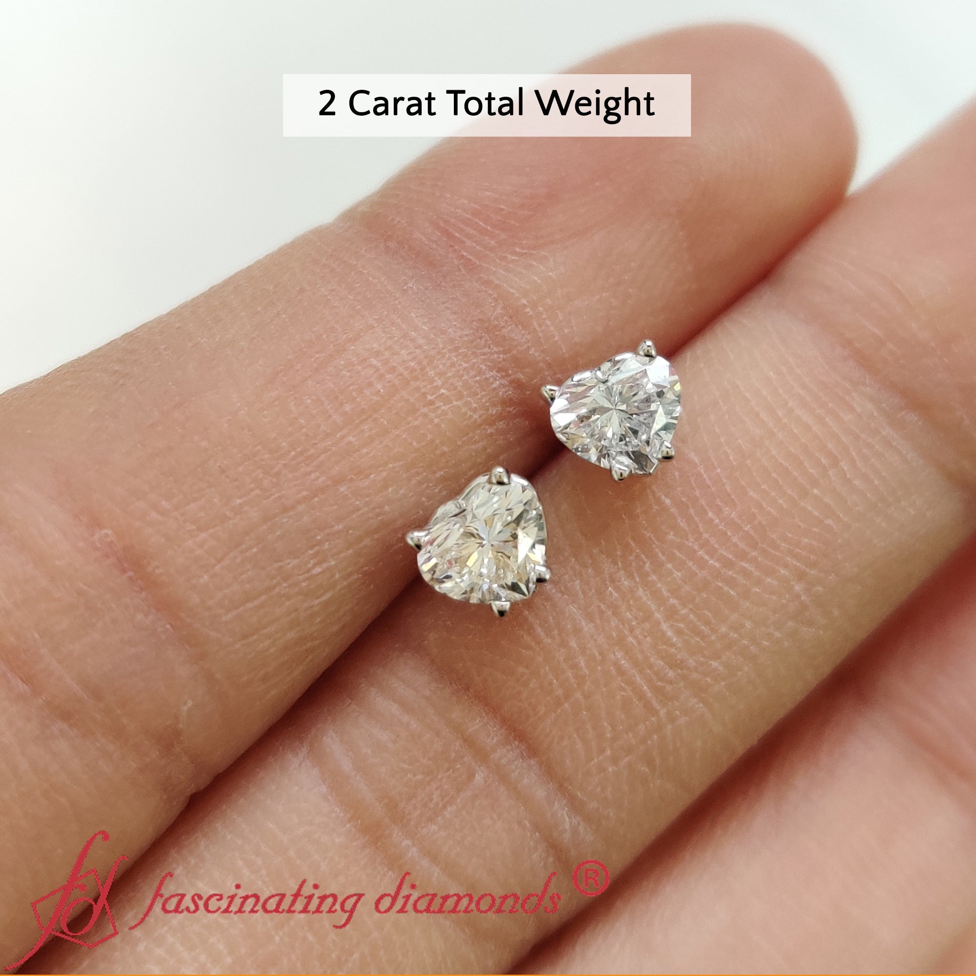 3 Prong Heart Shaped Diamond Solitaire Stud Earring in Basket Setting