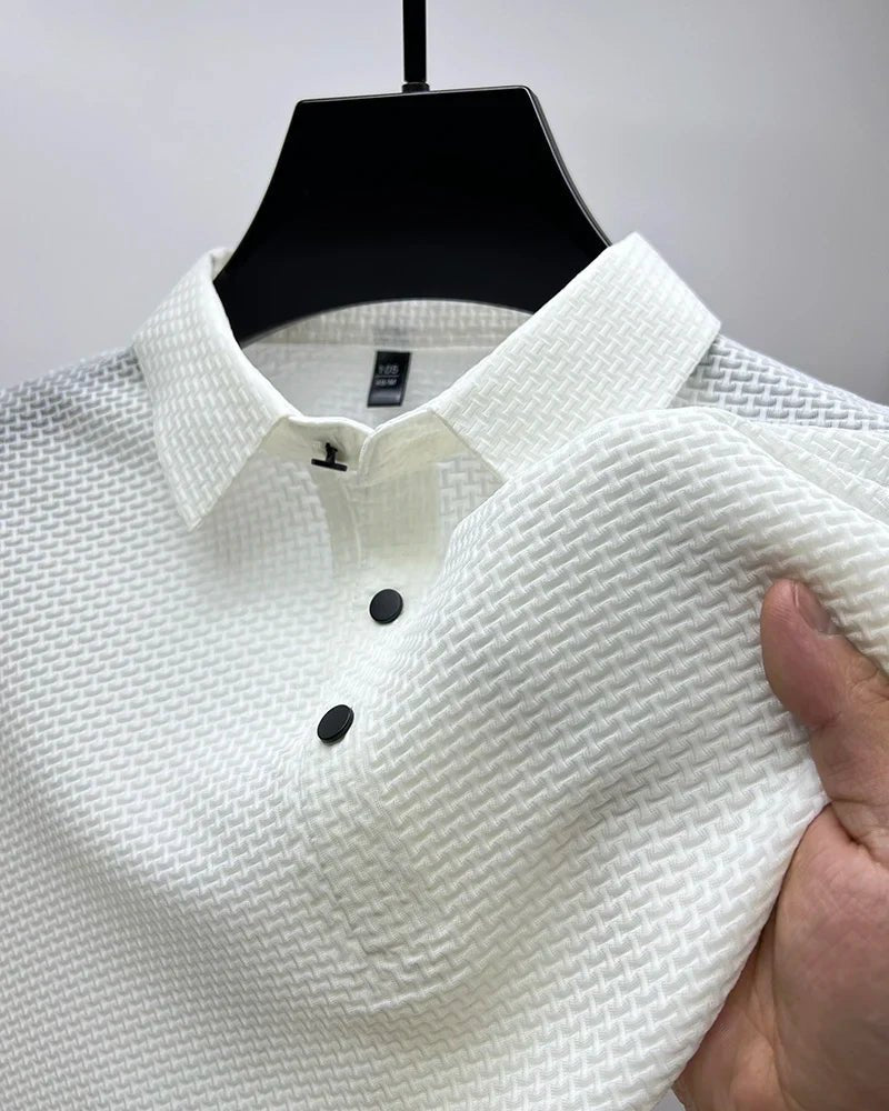 High-end ice silk elastic Polo shirt New summer T-shirt trend Breathable men's clothing Business short sleeve luxury top - Overture Gifts