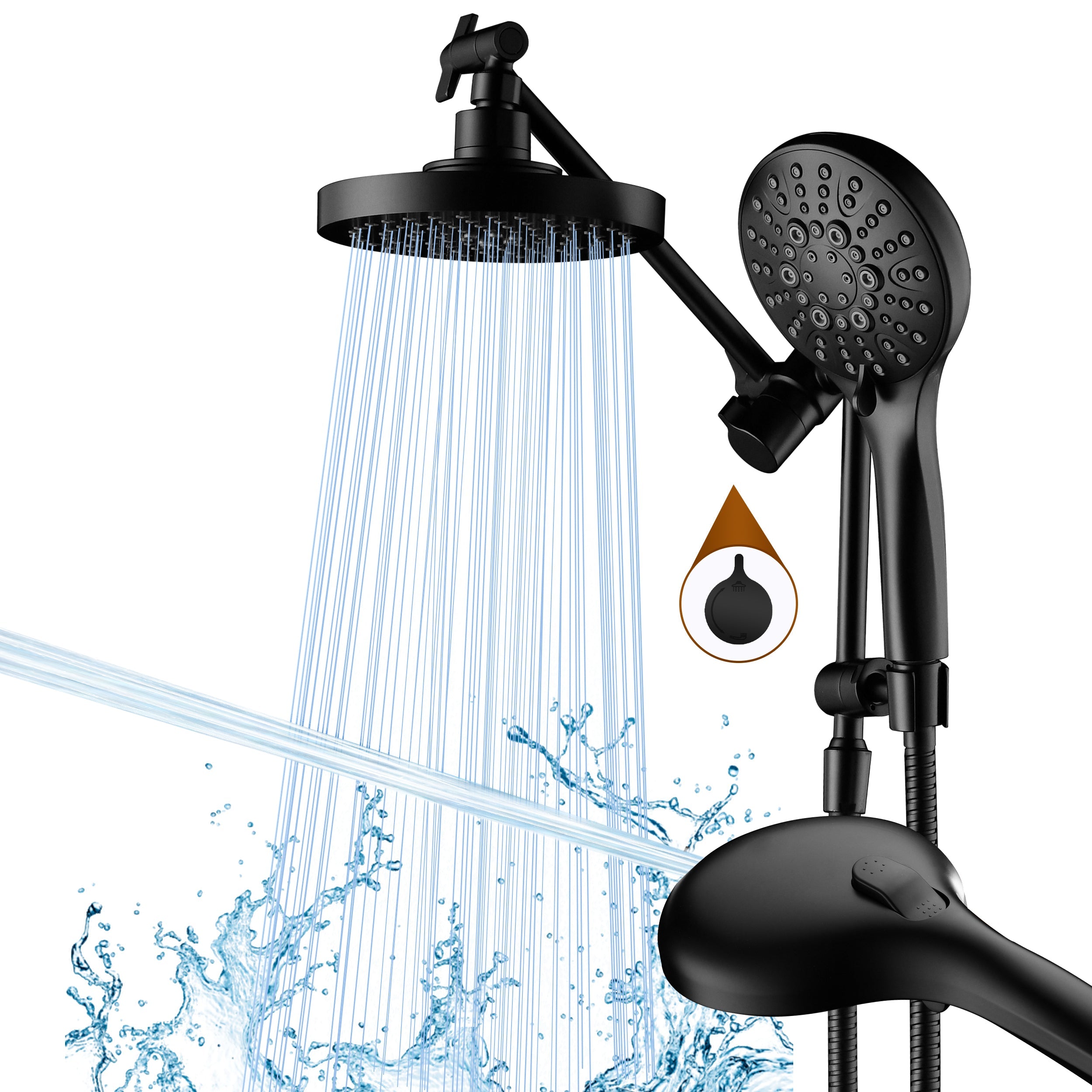 Dual Shower Head with Adjustable Extension Arm, 3-Way Diverter and Hose