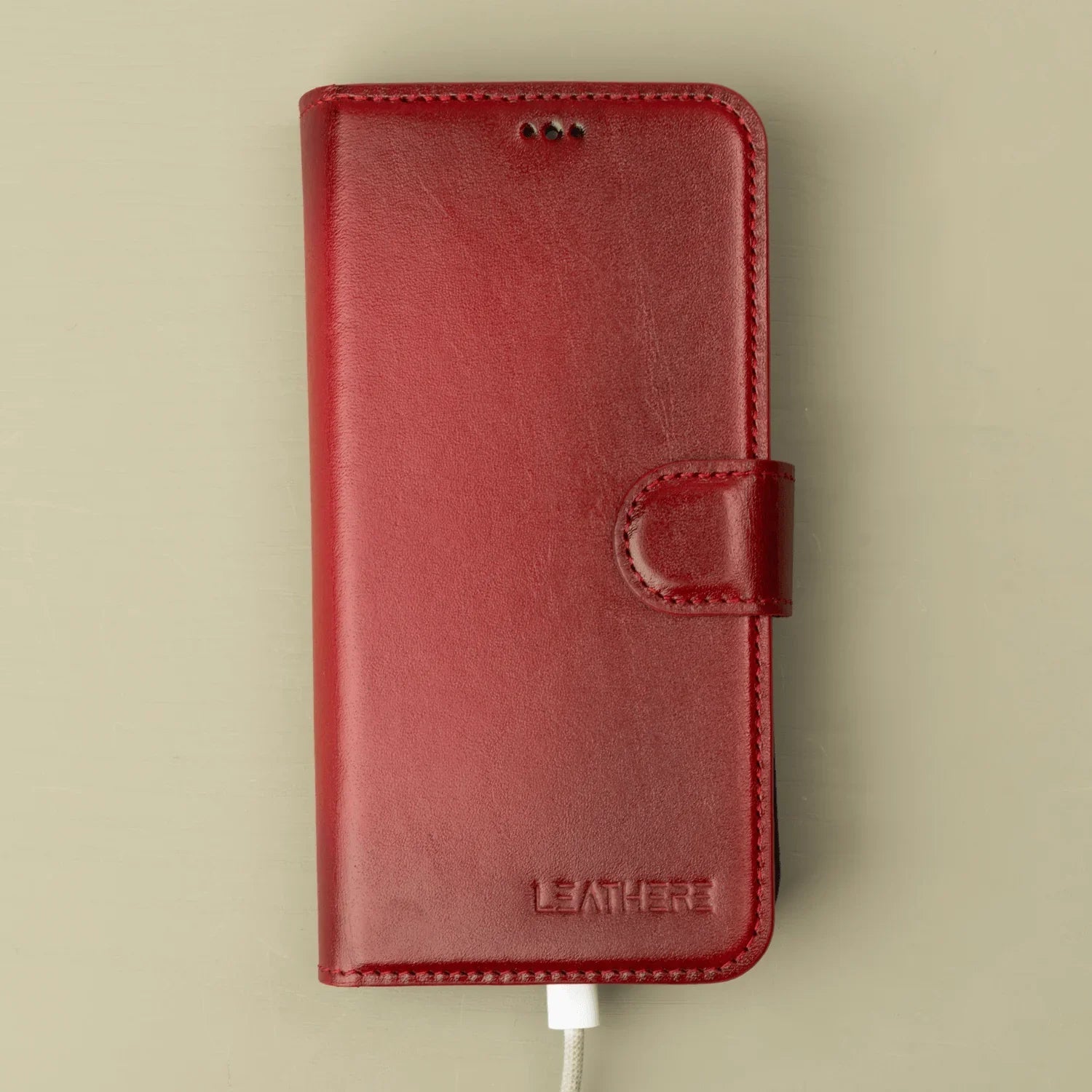 iPhone 16 Series Red Leather Wallet Case - New York