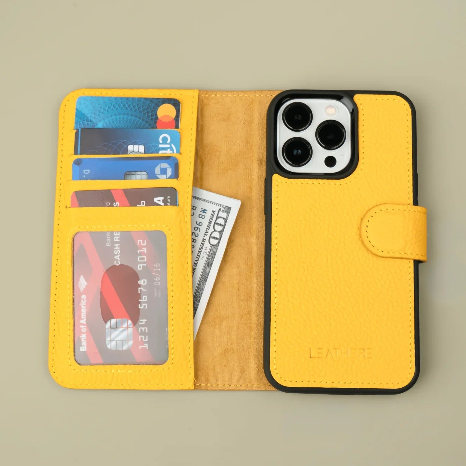 iPhone 16 Series Yellow Leather Wallet Case - New York