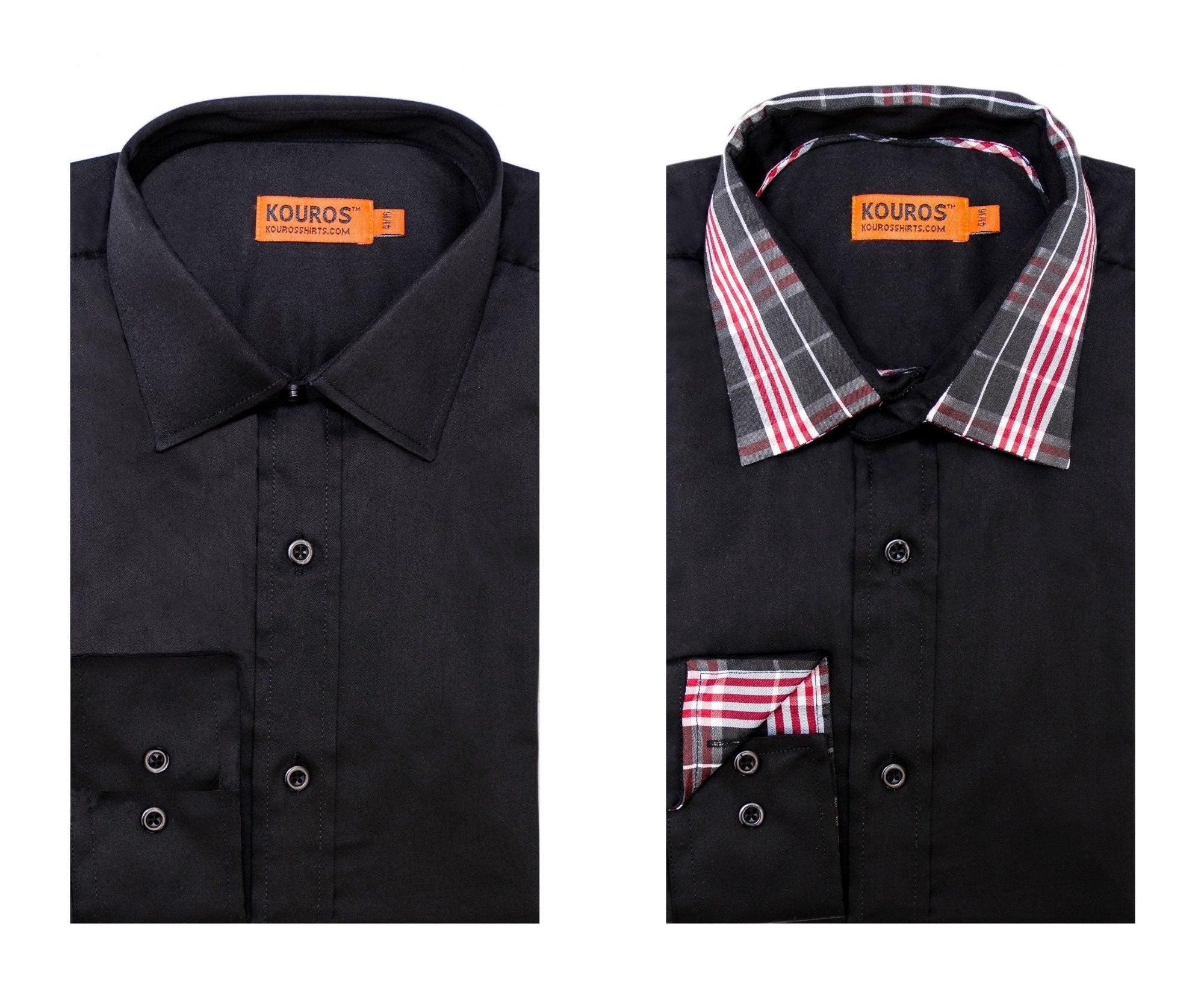 Men's Slim Fit Cotton Dress Shirt - Black Semi-Spread Collar