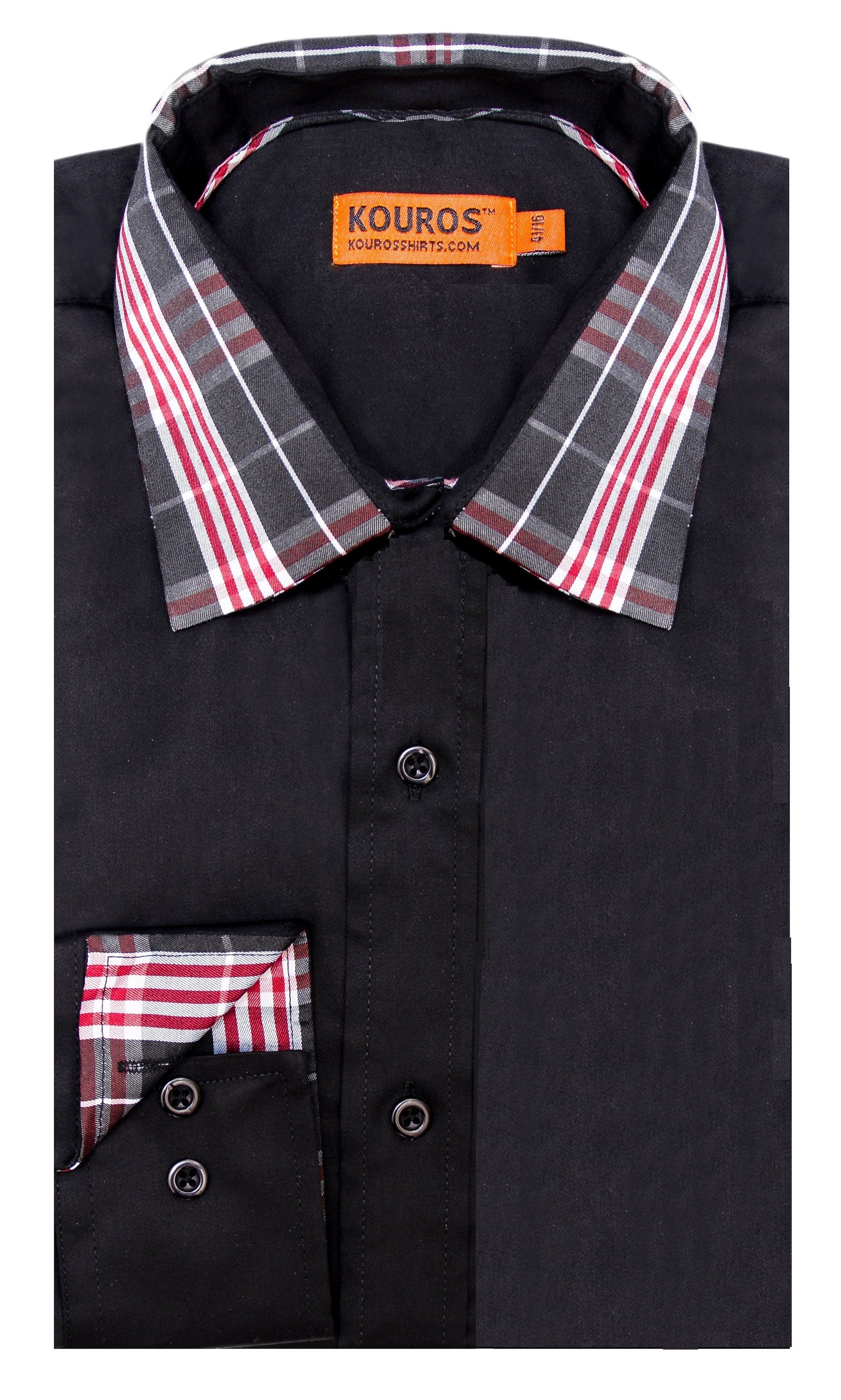 Men's Slim Fit Cotton Dress Shirt - Black Semi-Spread Collar