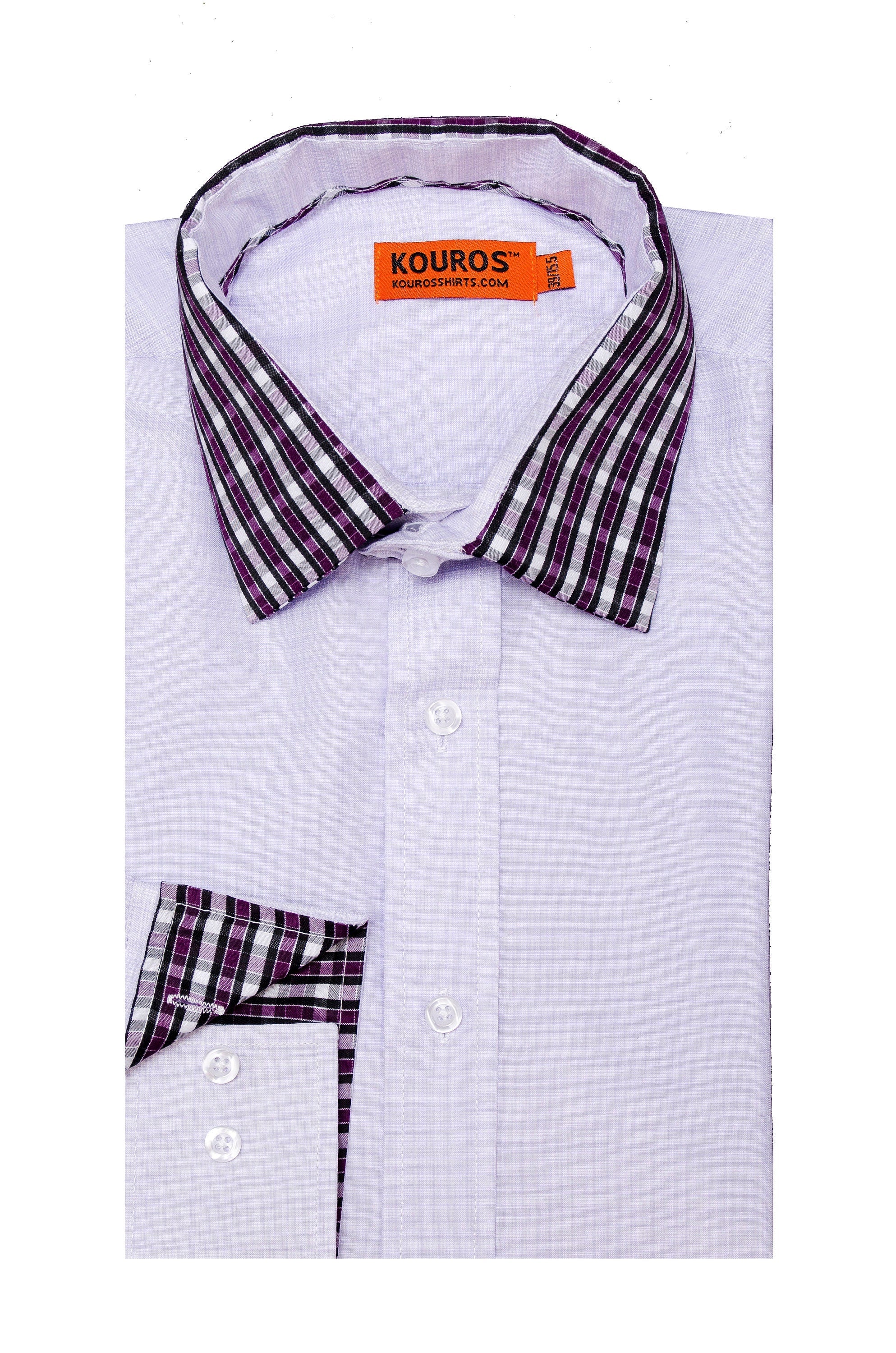 Men's Premium Designer Modern Slim Fit Dress Shirt, Lilac, matching collar cover