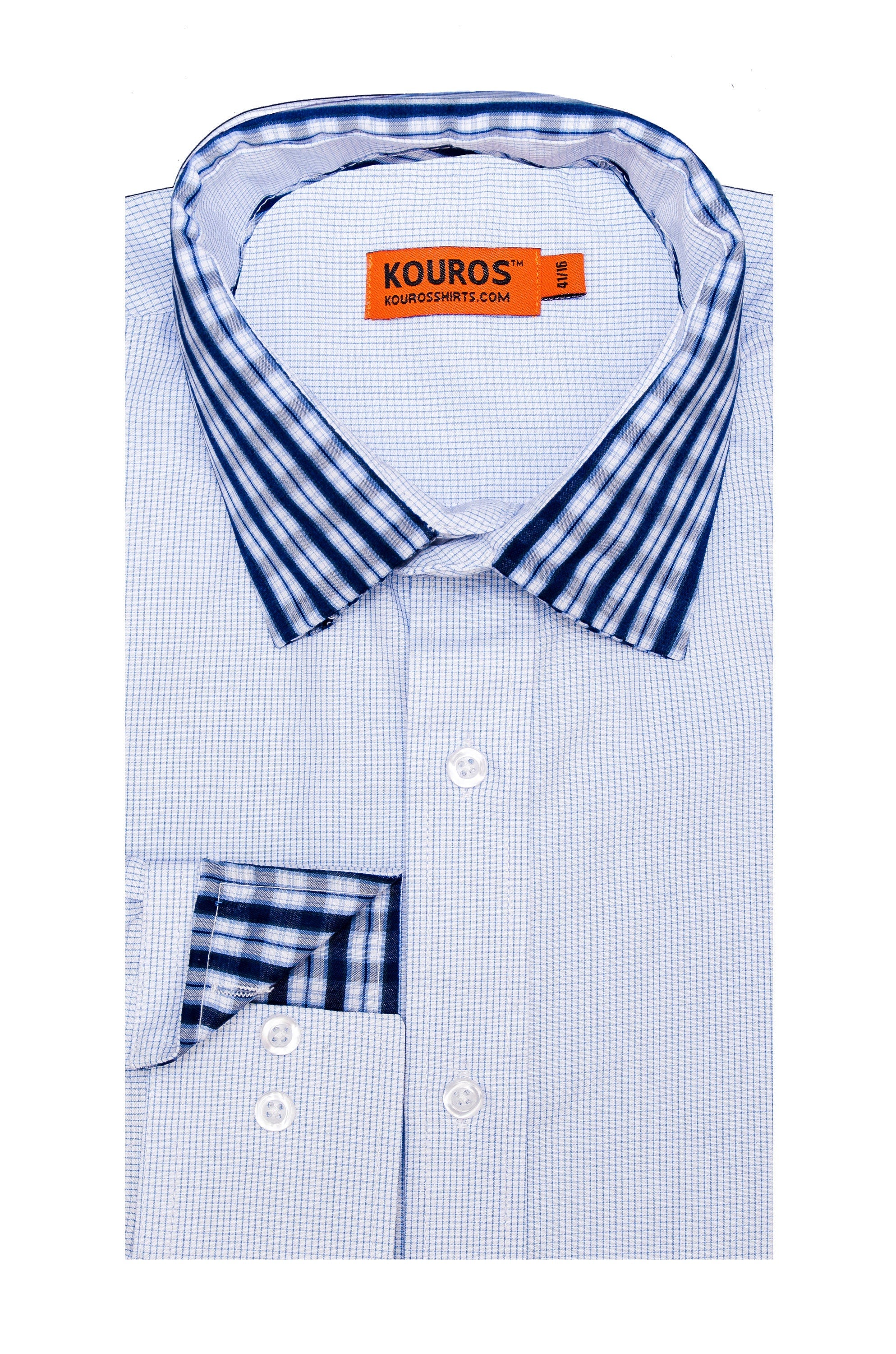 Men's Slim Fit Dress Shirt: Light Blue Square Pattern, Cotton