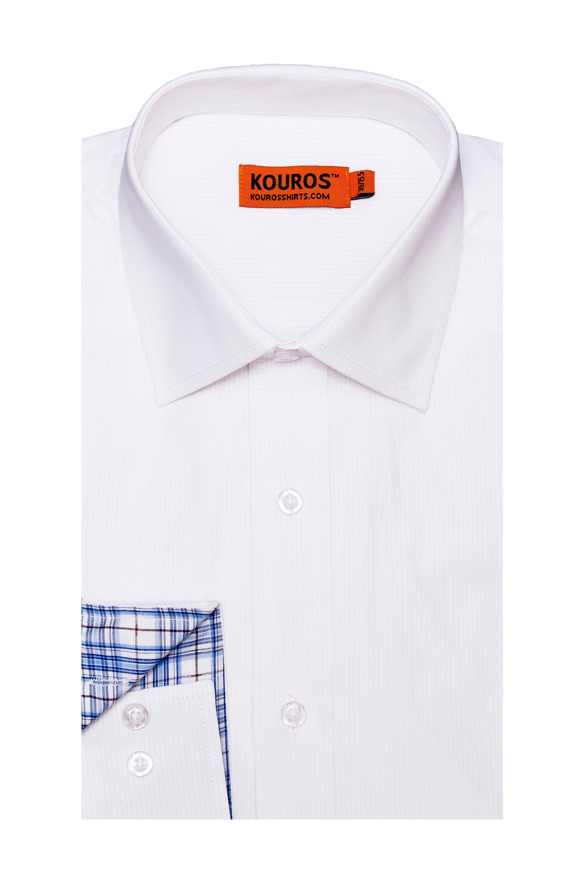 Men's White Cotton Slim Fit Dress Shirt with Collar Cover