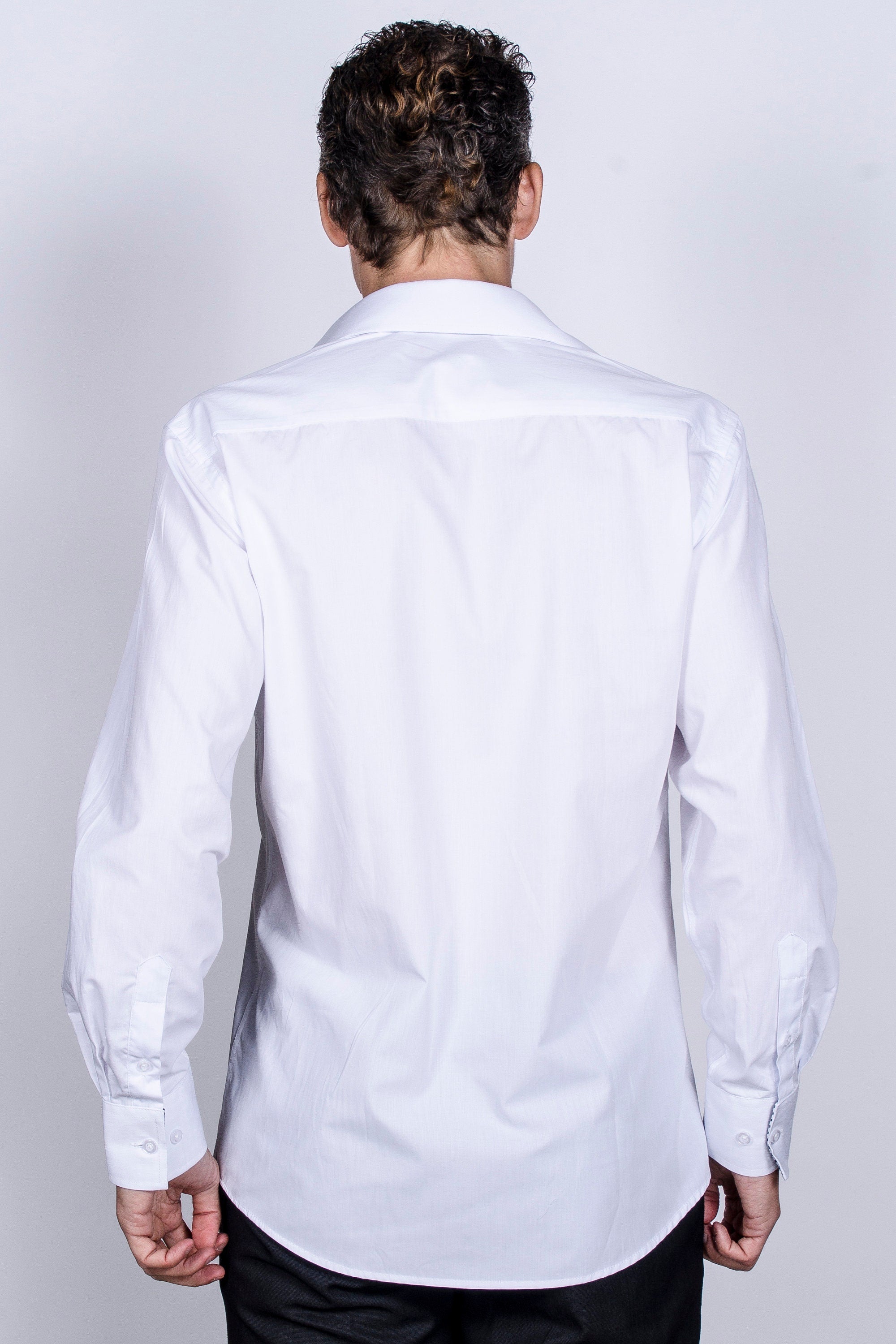 Men's Slim Fit Cotton Dress Shirt - White Semi-Spread Collar