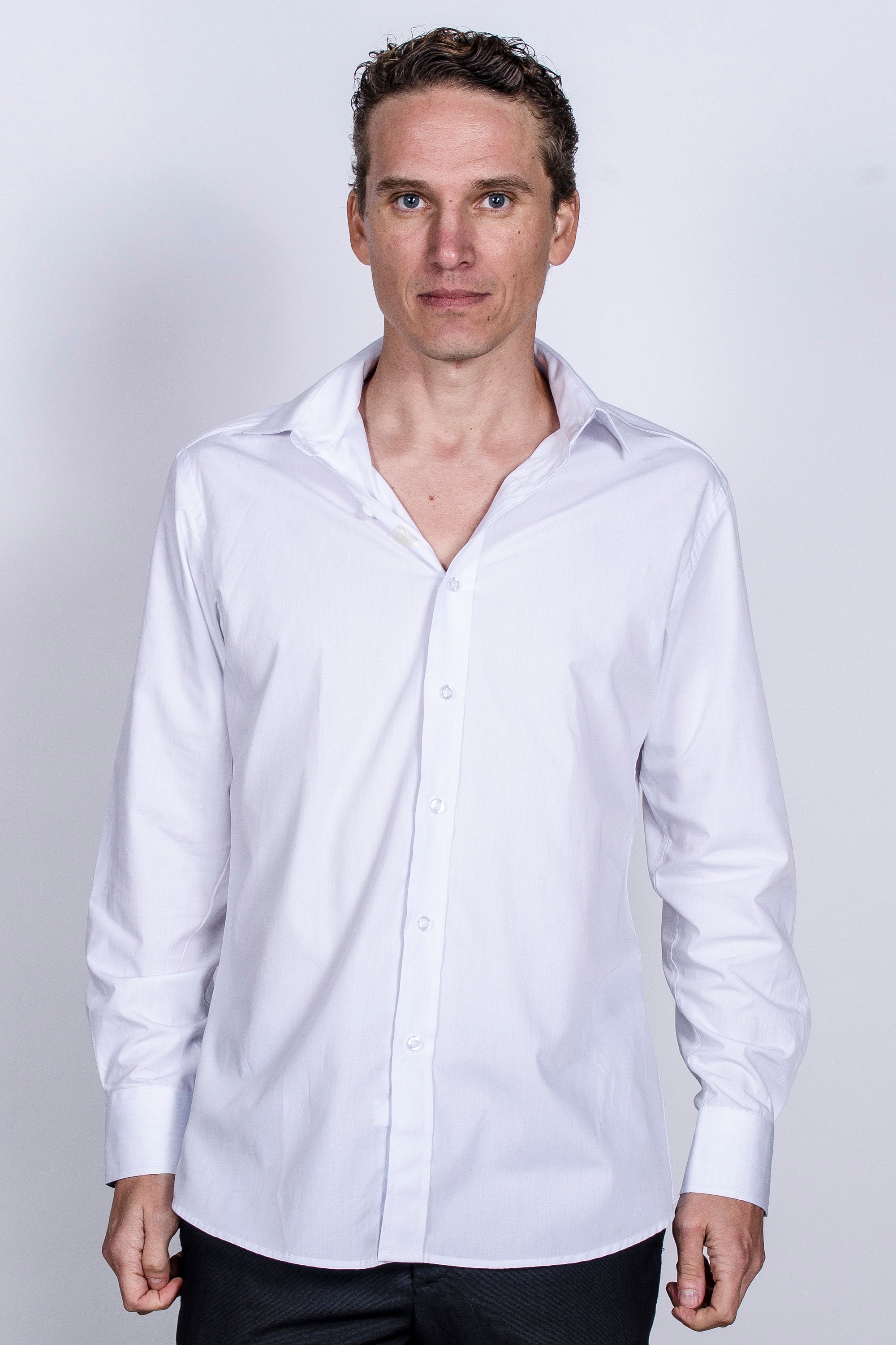 Men's Slim Fit Cotton Dress Shirt - White Semi-Spread Collar