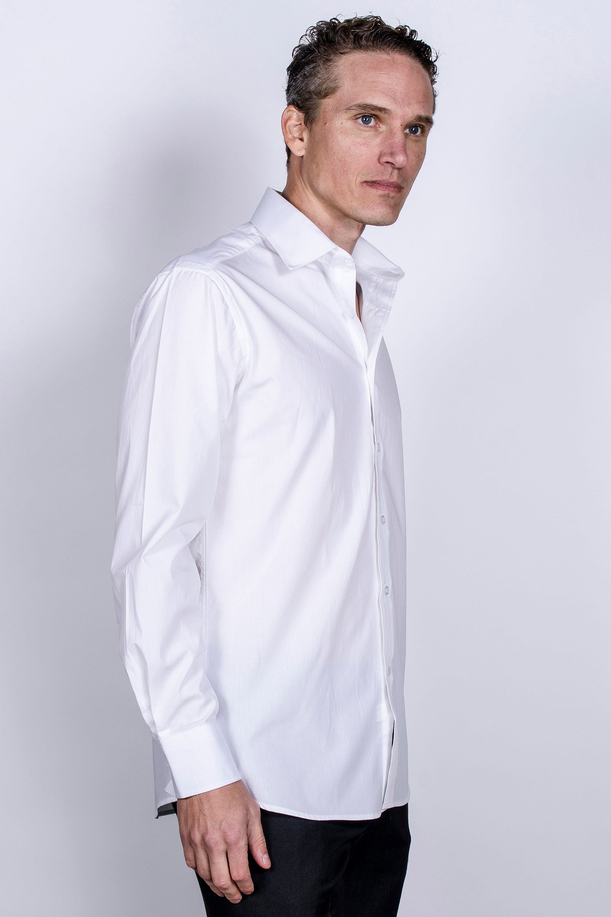 Men's Slim Fit Cotton Dress Shirt - White Semi-Spread Collar