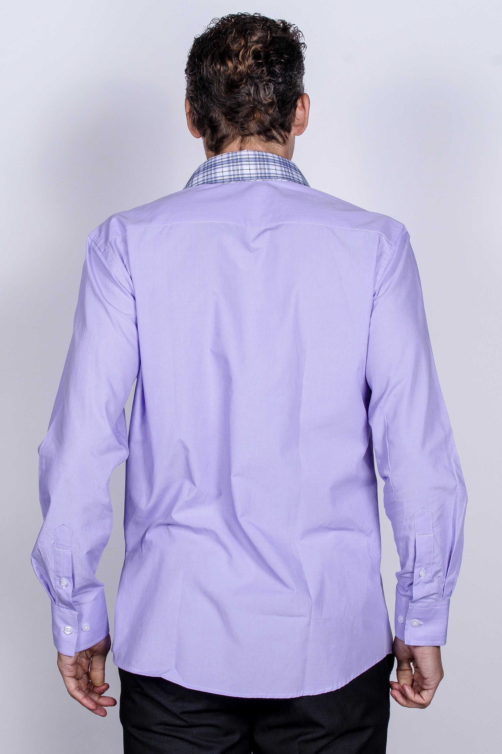 Men's Slim Fit Lavender Dress Shirt: Modern Cotton with Collar Cover