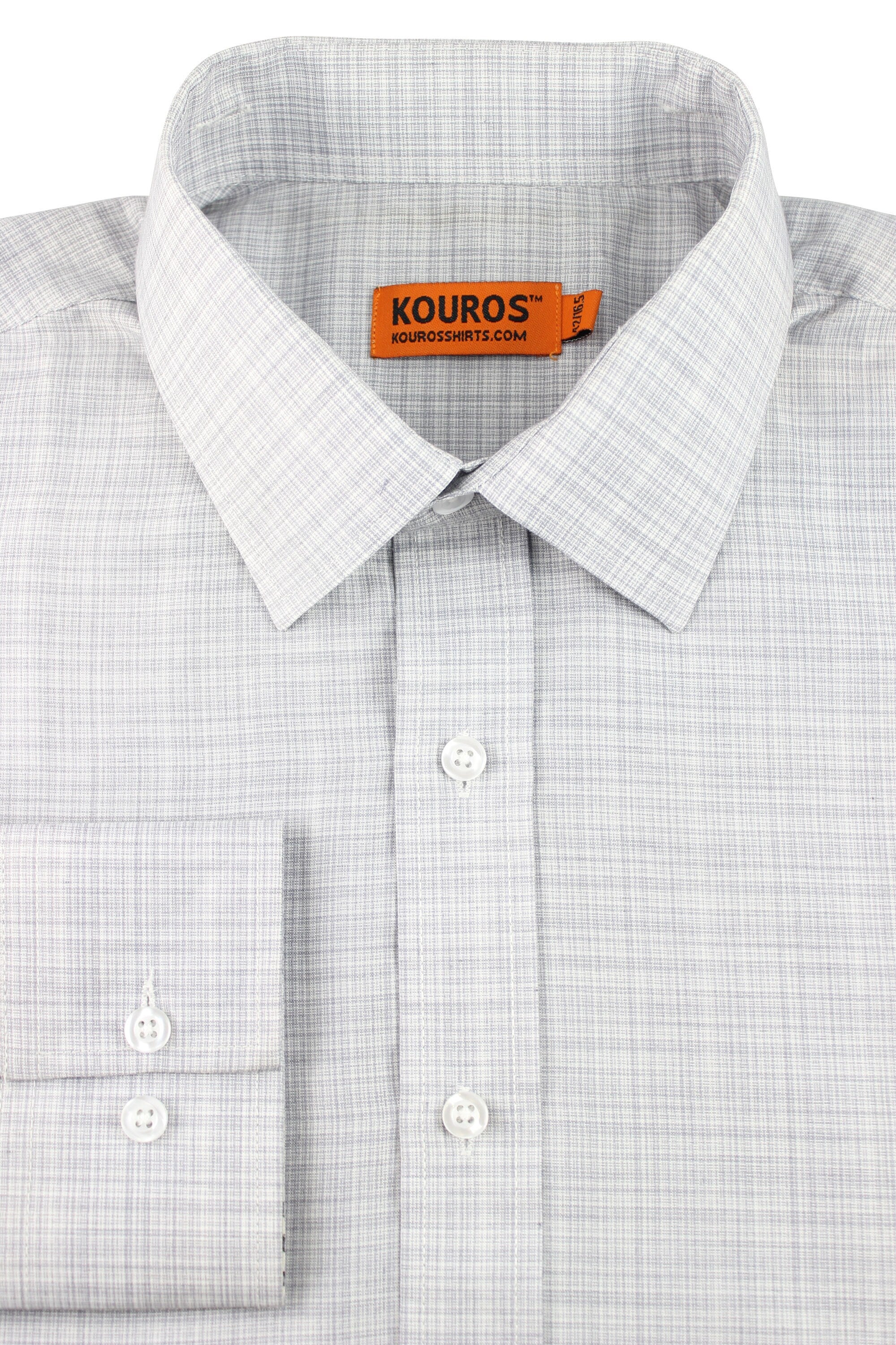 Men's Slim Fit Plaid Dress Shirt: Dark Gray Cotton with Collar Cover