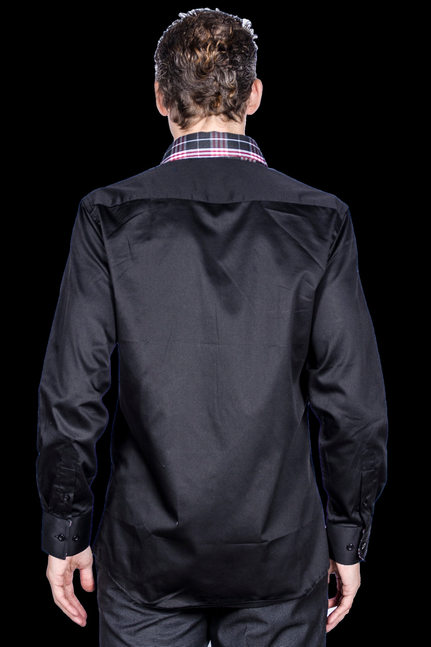 Men's Slim Fit Cotton Dress Shirt - Black Semi-Spread Collar