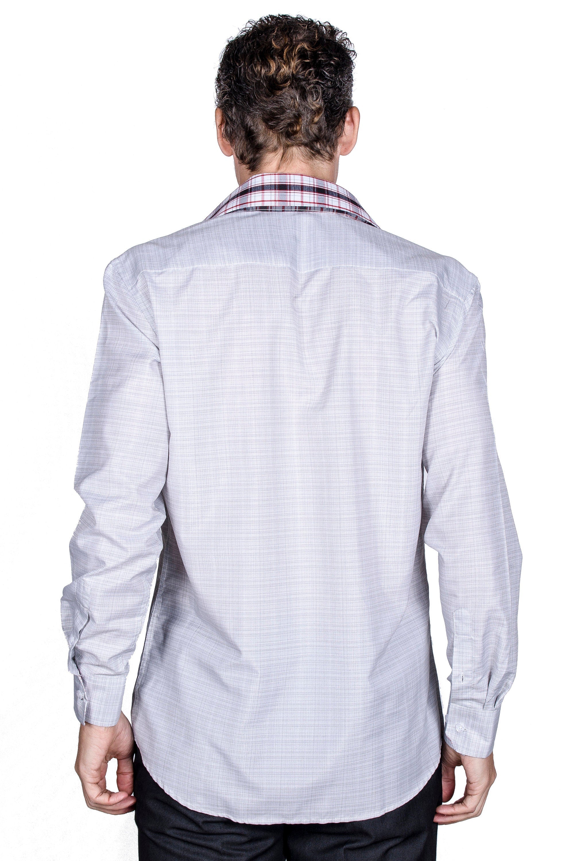 Men's Light Gray Slim Fit Cotton Dress Shirt with Collar Cover