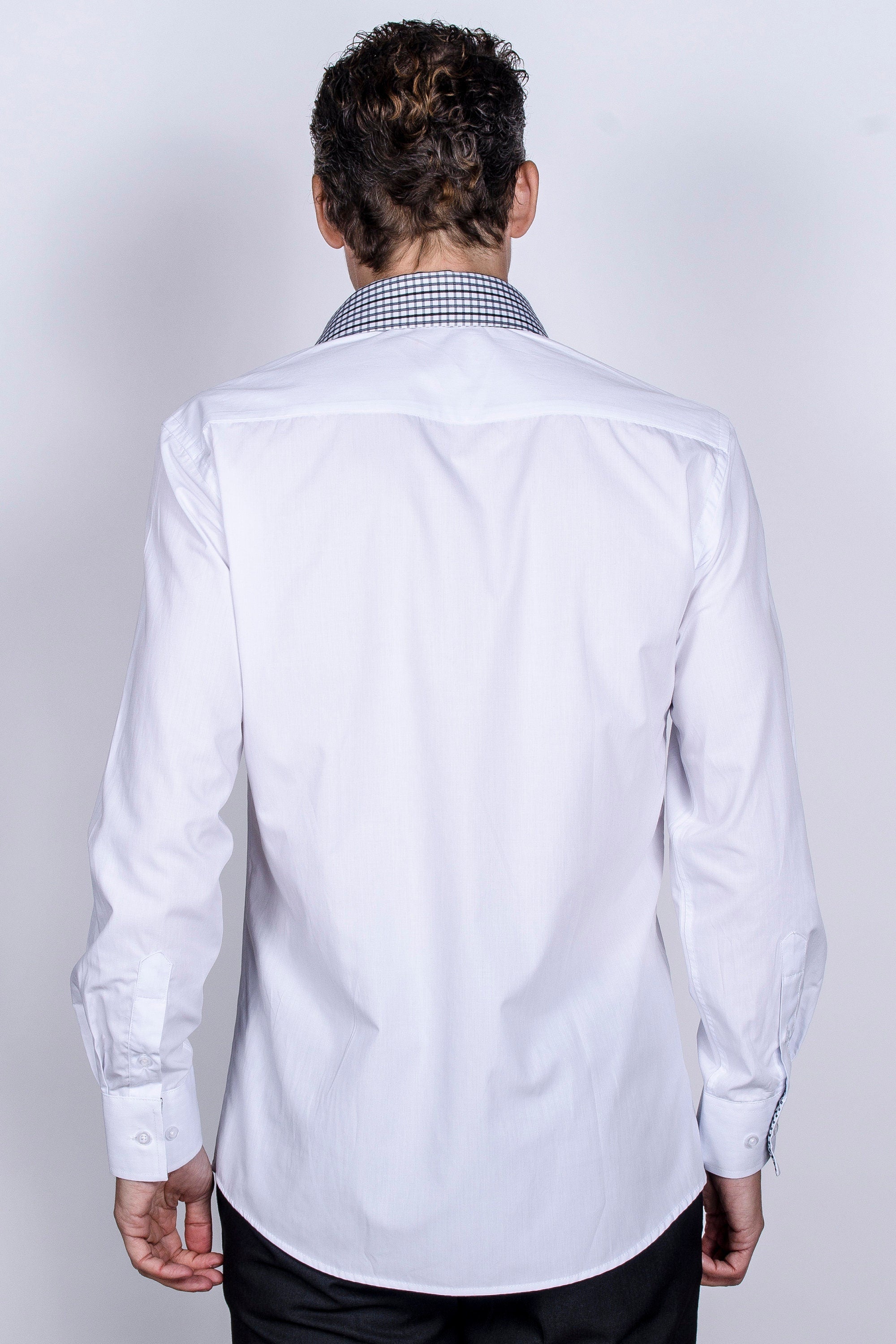 Men's Slim Fit Cotton Dress Shirt - White Semi-Spread Collar
