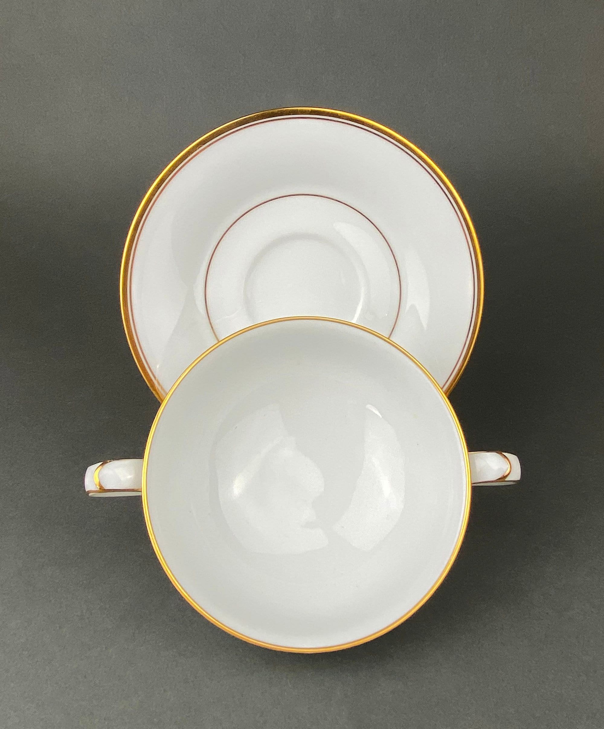 Vintage Noritake Allison Porcelain Soup Bowls & Saucers, Gold Wedding Band China, Set of 7