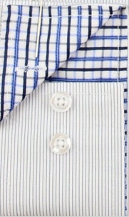 Men's Slim Fit Cotton Dress Shirt: Deep Blue Bar Plaid