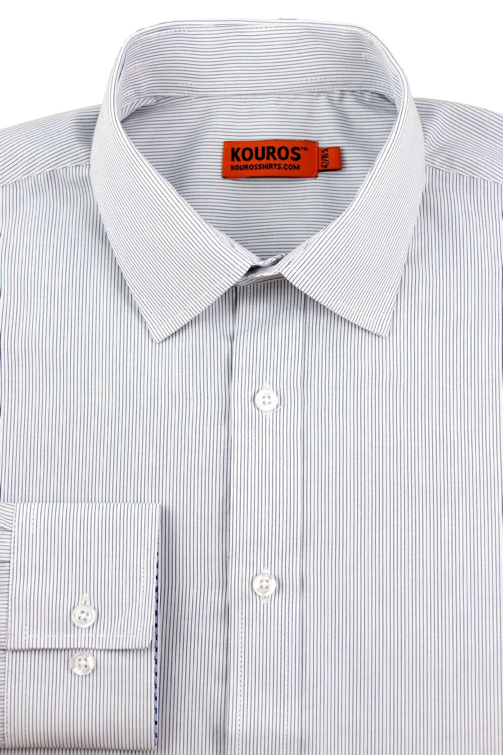 Men's Slim Fit Cotton Dress Shirt: Deep Blue Bar Plaid