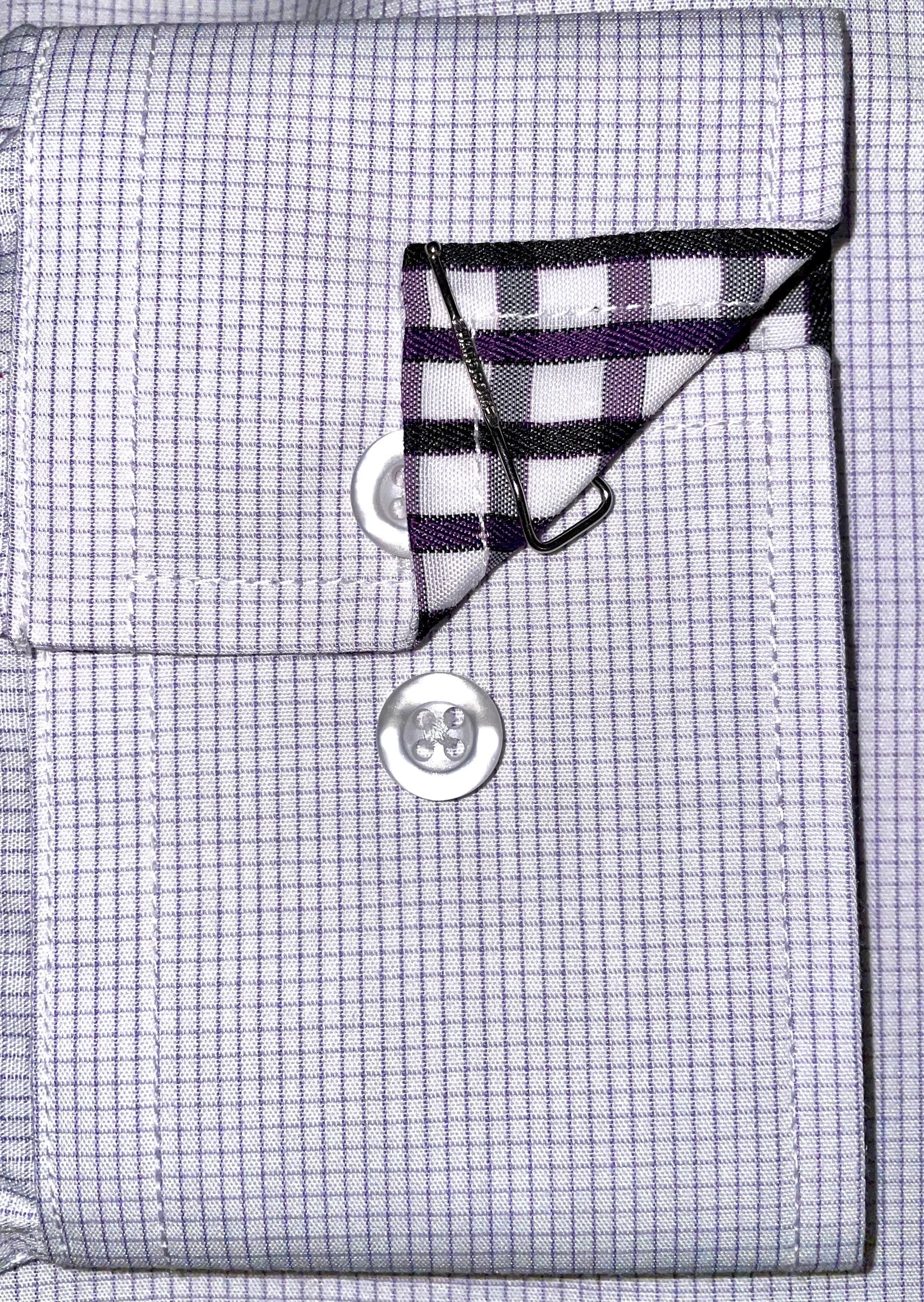 Men's Slim Fit Dress Shirt: Lavender Square Pattern, 100% Cotton