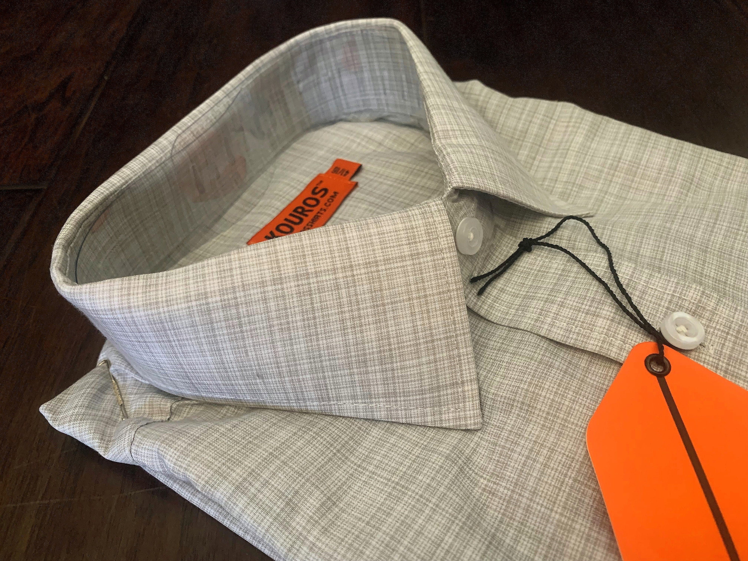 Men's Light Gray Slim Fit Cotton Dress Shirt with Collar Cover