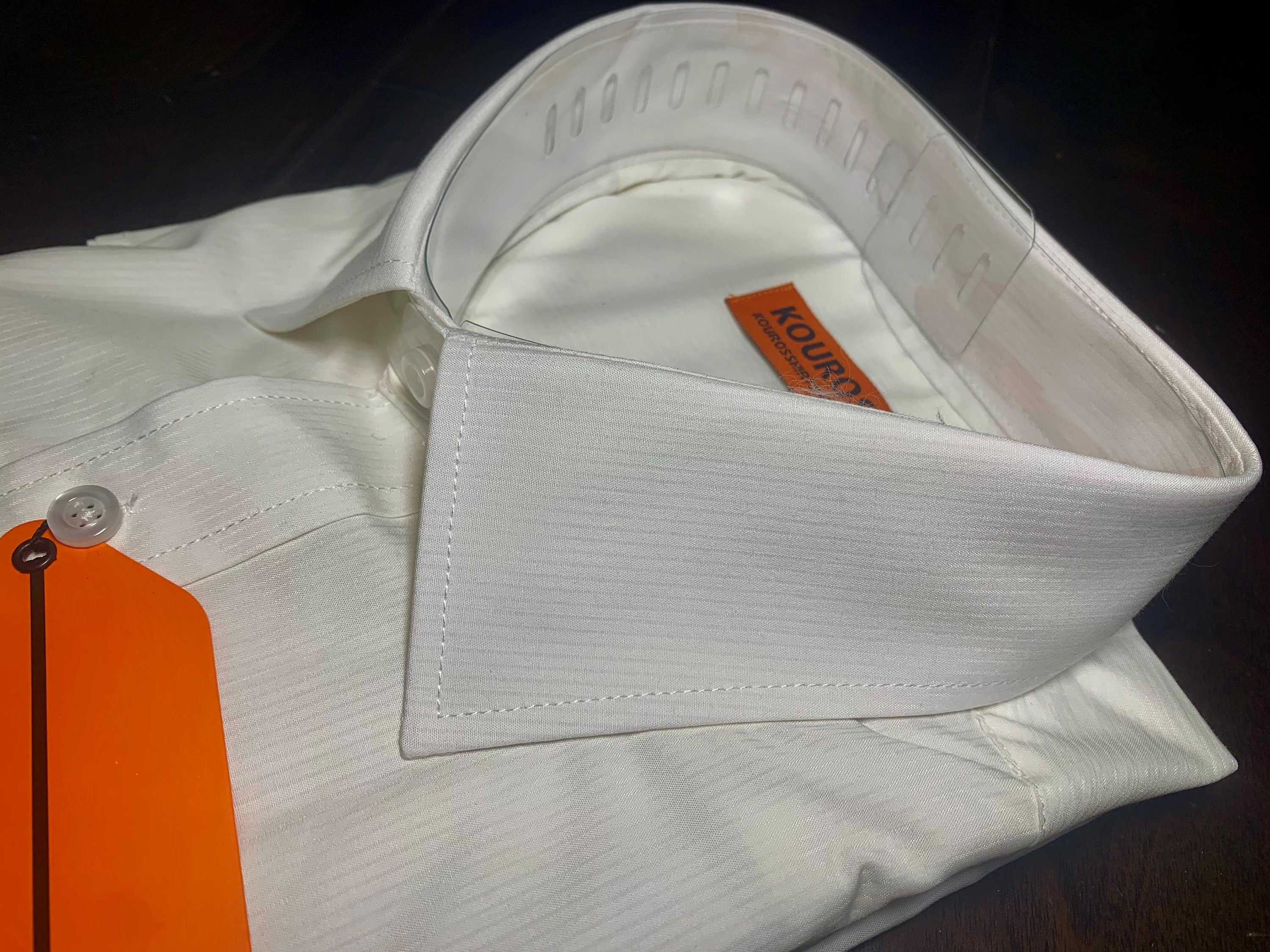 Men's White Cotton Slim Fit Dress Shirt with Collar Cover