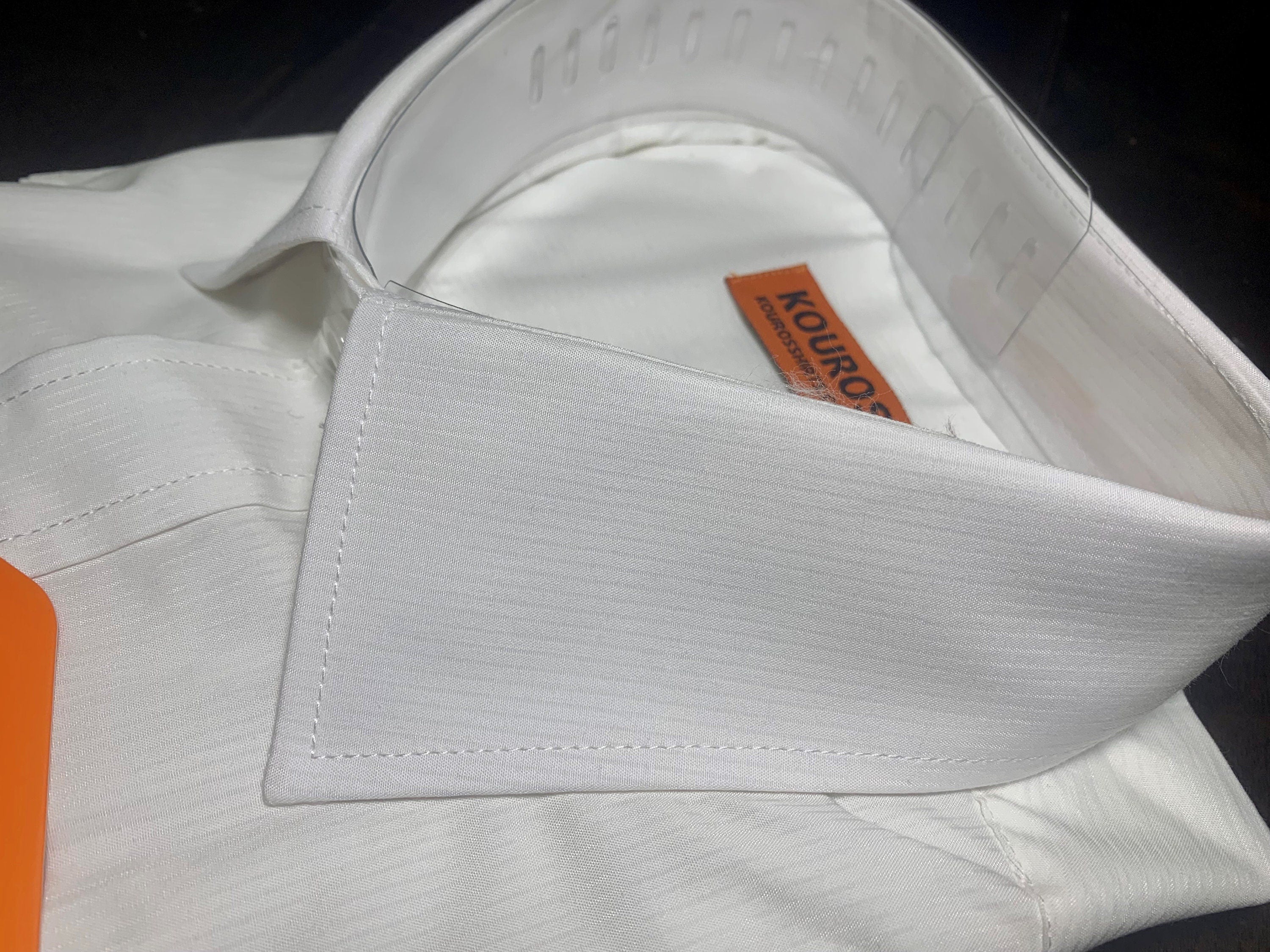 Men's White Cotton Slim Fit Dress Shirt with Collar Cover