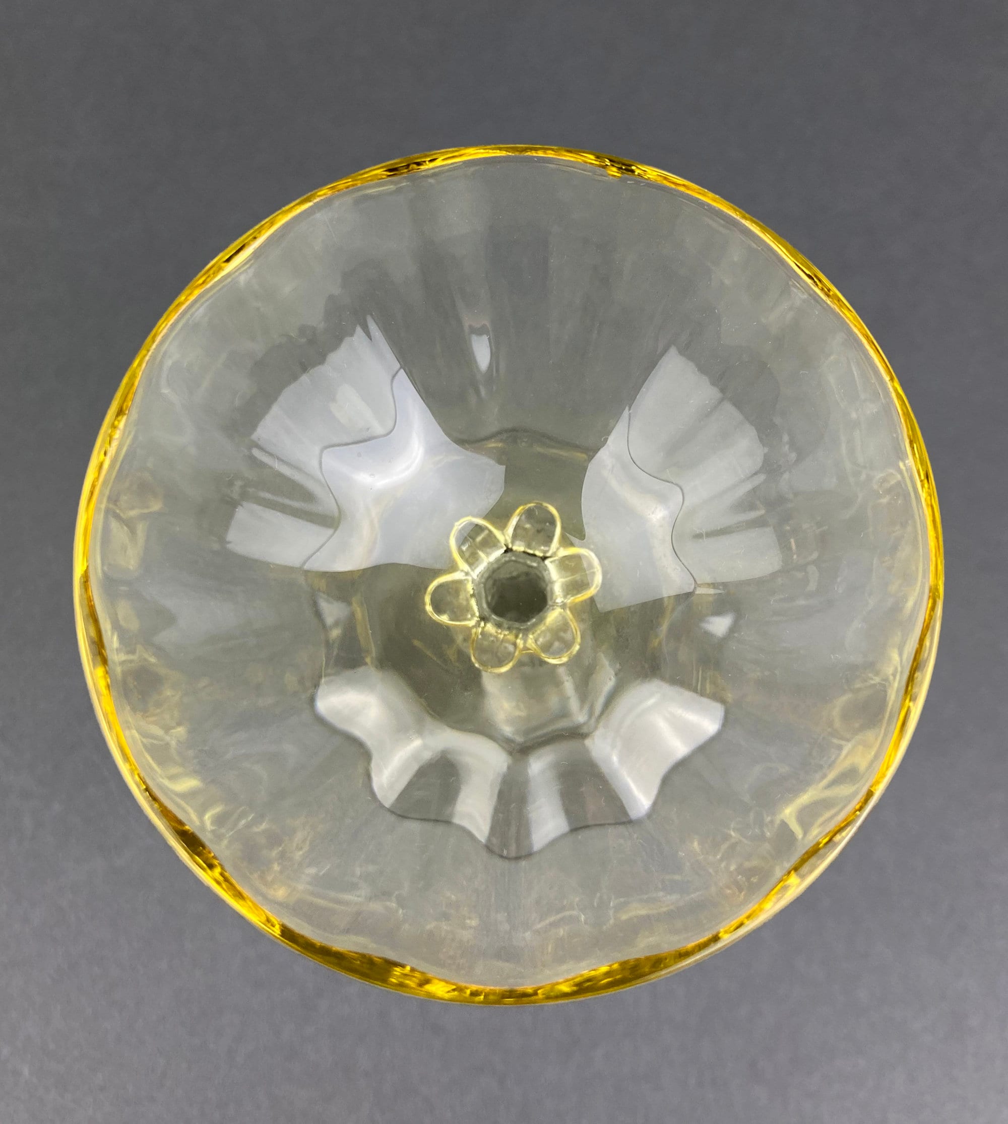 Vintage Fostoria Crystal Topaz Champagne Glasses. Light Yellow Depression Glass Low Sherbet Stemware. Gold Footed Glasses.  Set of Six.