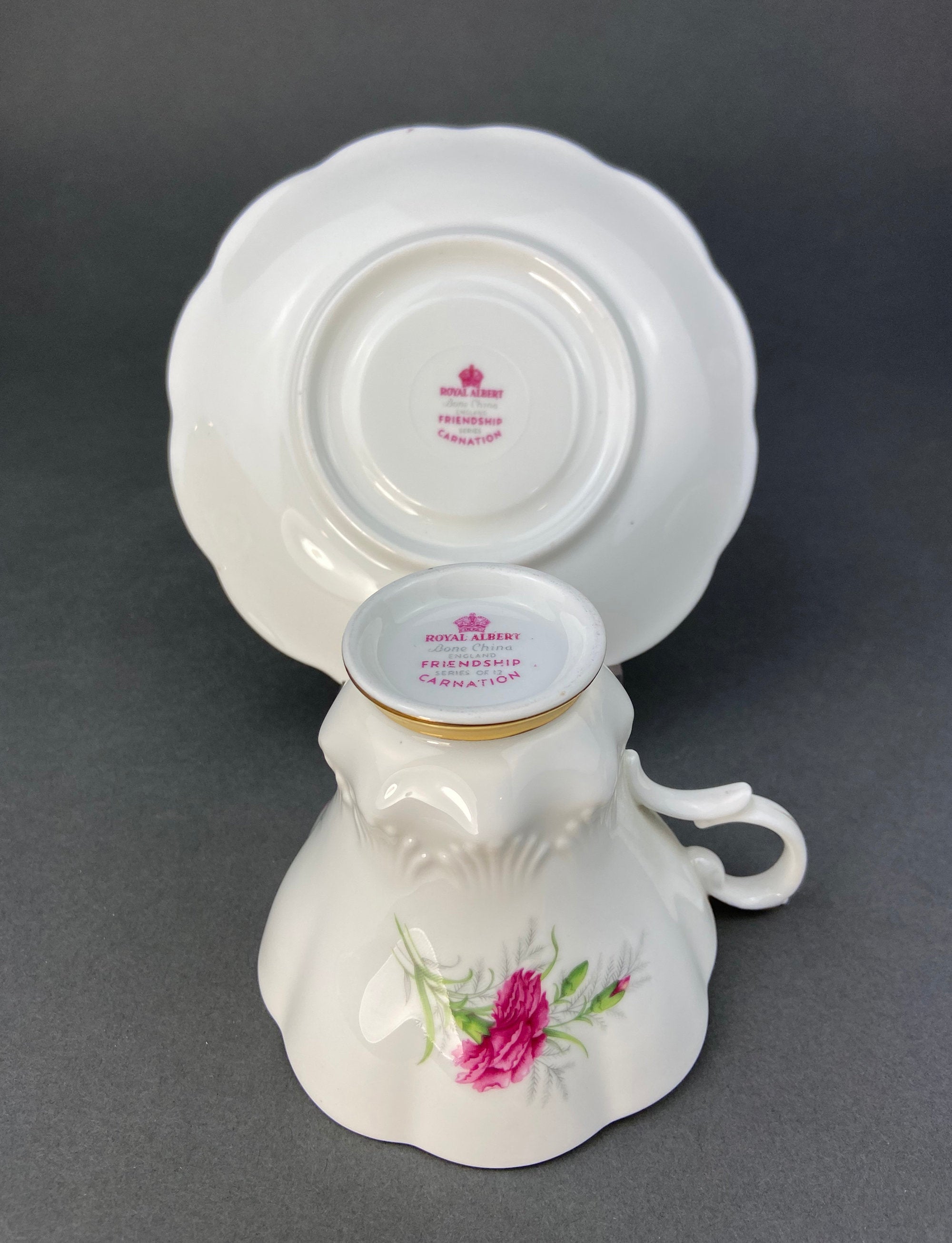 Vintage Royal Albert Tea Cup and Saucer, Carnation, Friendship Series