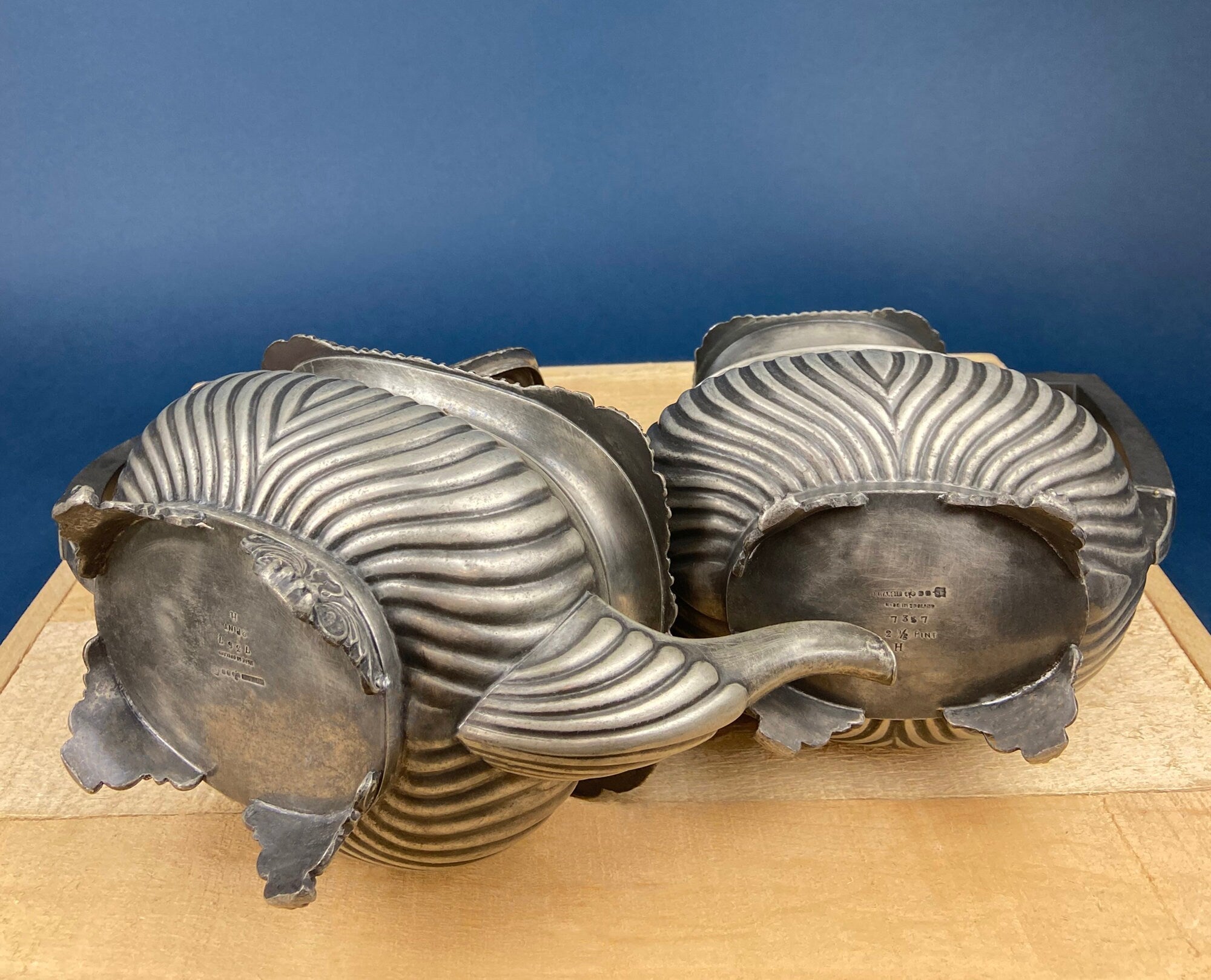 Vintage Pewter Teapot and Coffee Pot. Set of Two Beautifully Detailed Serving Pots. Fluted Body. Made in England. Pewter Collectors.