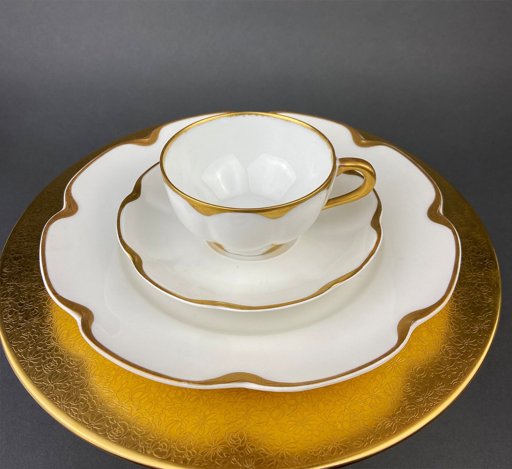 Gold Cup and Saucer with Red Plate: Wheeling Germany, Omeco Czechoslovakia Tea Set