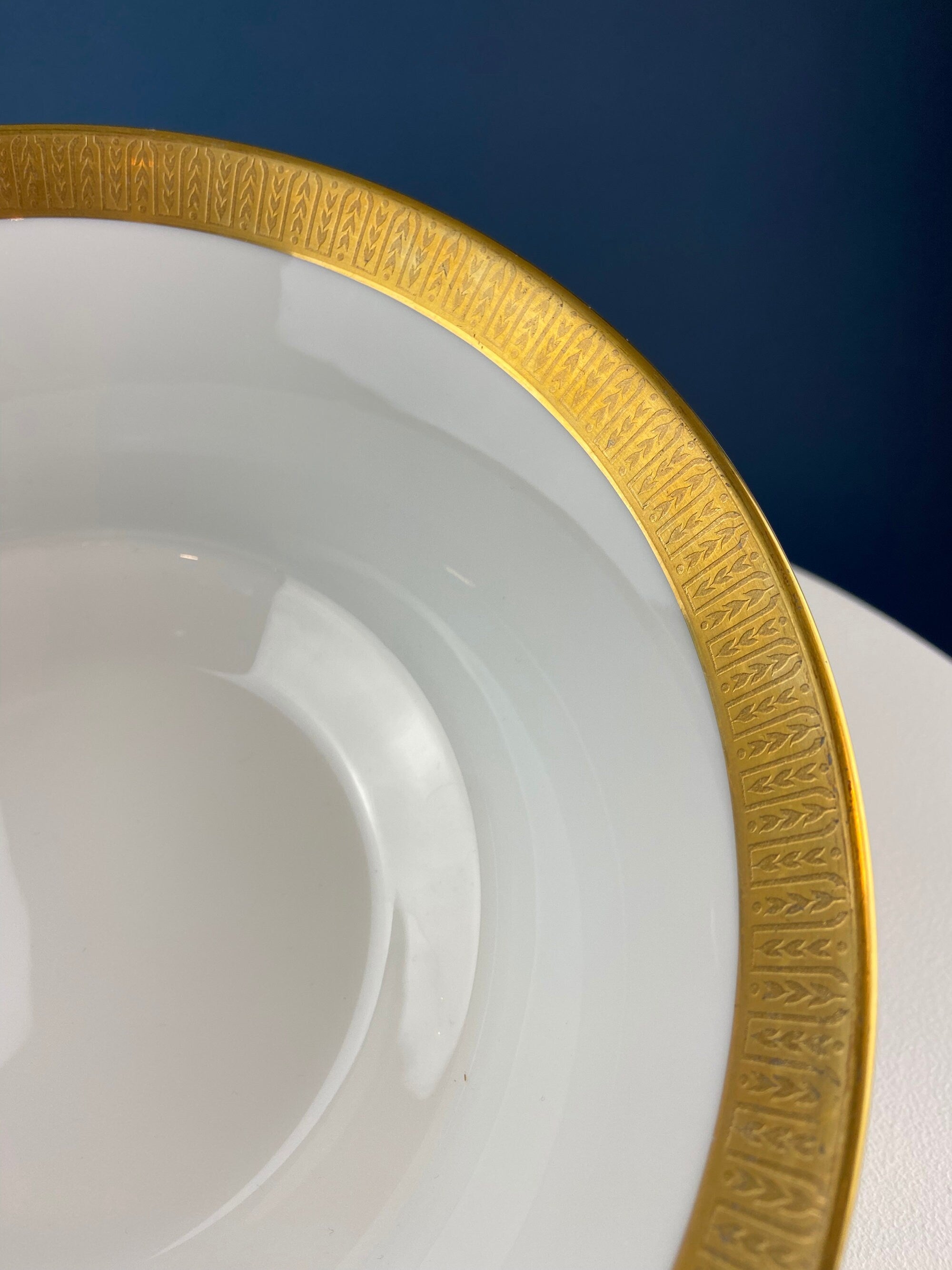 White and Gold Sango Porcelain, Georgetown Bowl. Wedding Band Pattern Porcelain Serving Dish.  Wedding Gift.