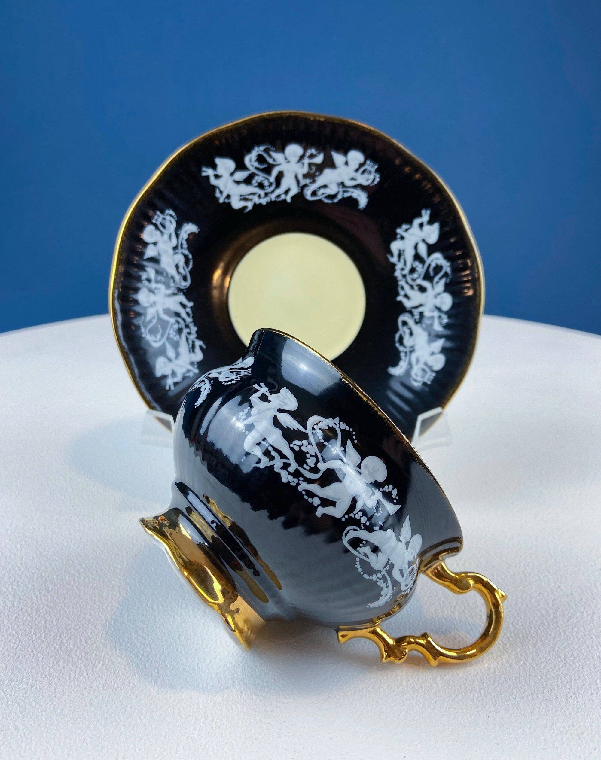 Vintage Elizabethan Fine Bone China Cup and Saucer: Handpainted Cupids
