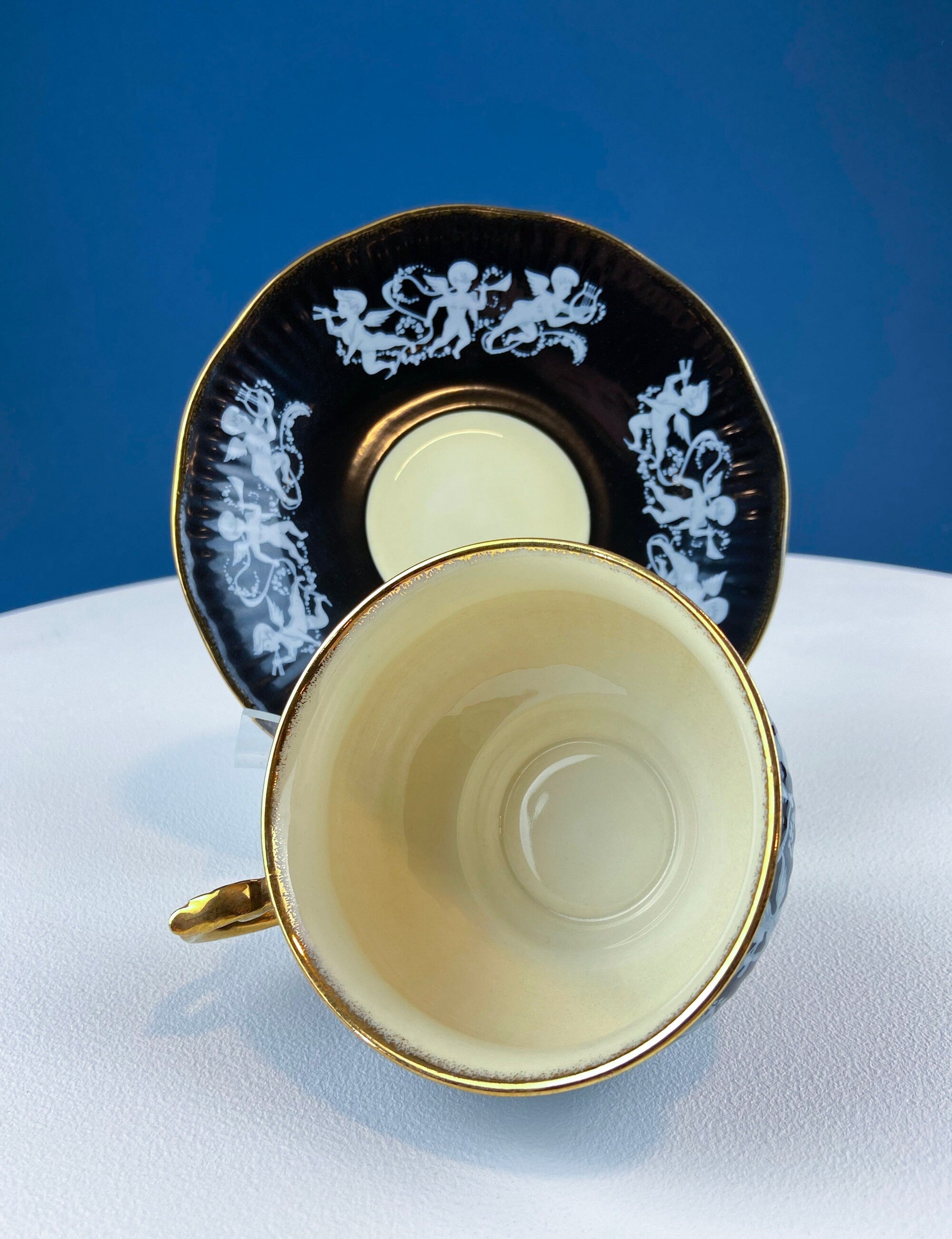Vintage Elizabethan Fine Bone China Cup and Saucer: Handpainted Cupids