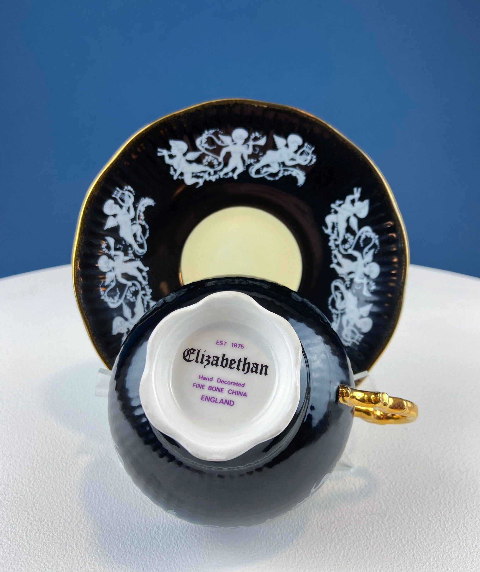 Vintage Elizabethan Fine Bone China Cup and Saucer: Handpainted Cupids
