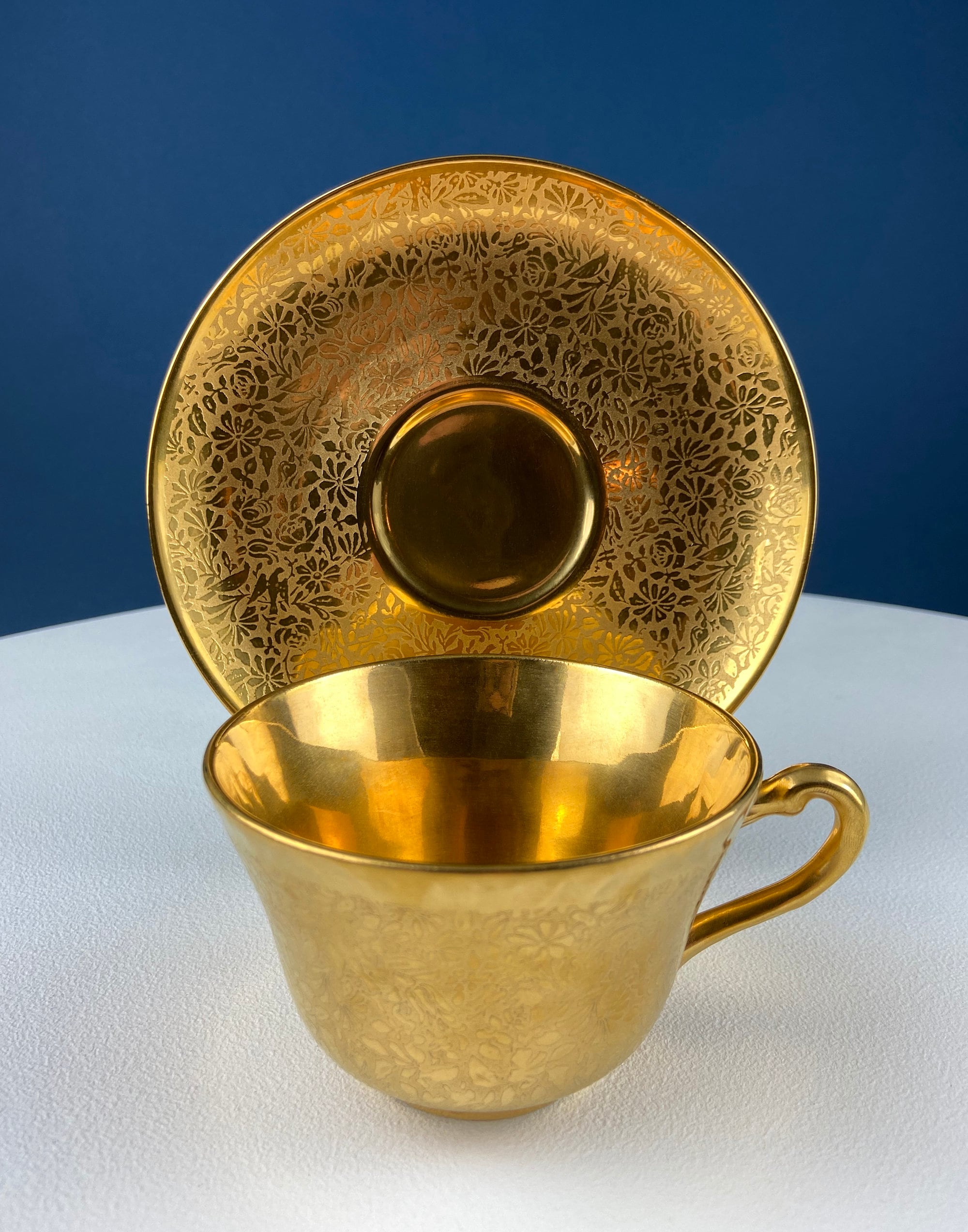 Gold Cup and Saucer with Red Plate: Wheeling Germany, Omeco Czechoslovakia Tea Set