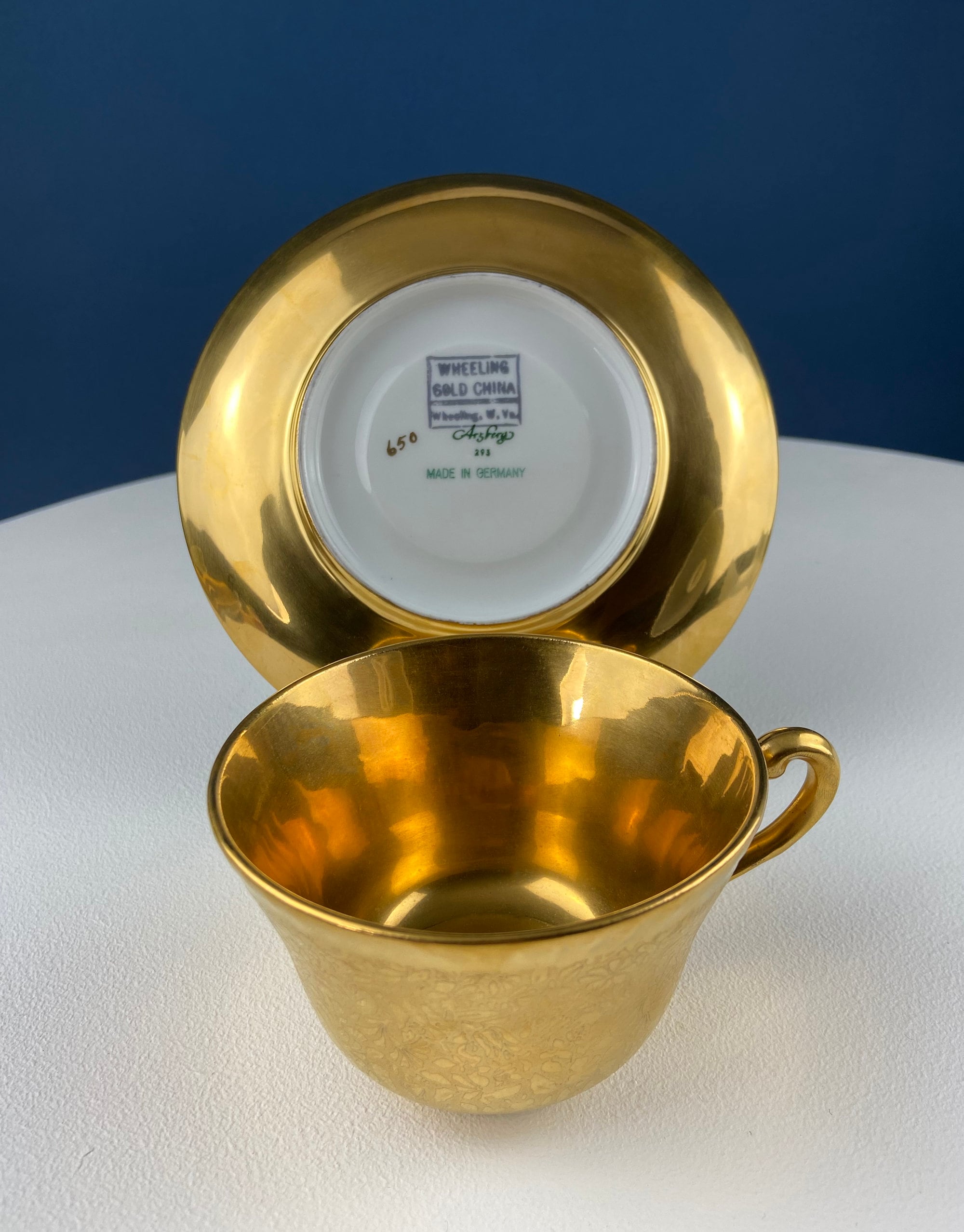 Gold Cup and Saucer with Red Plate: Wheeling Germany, Omeco Czechoslovakia Tea Set