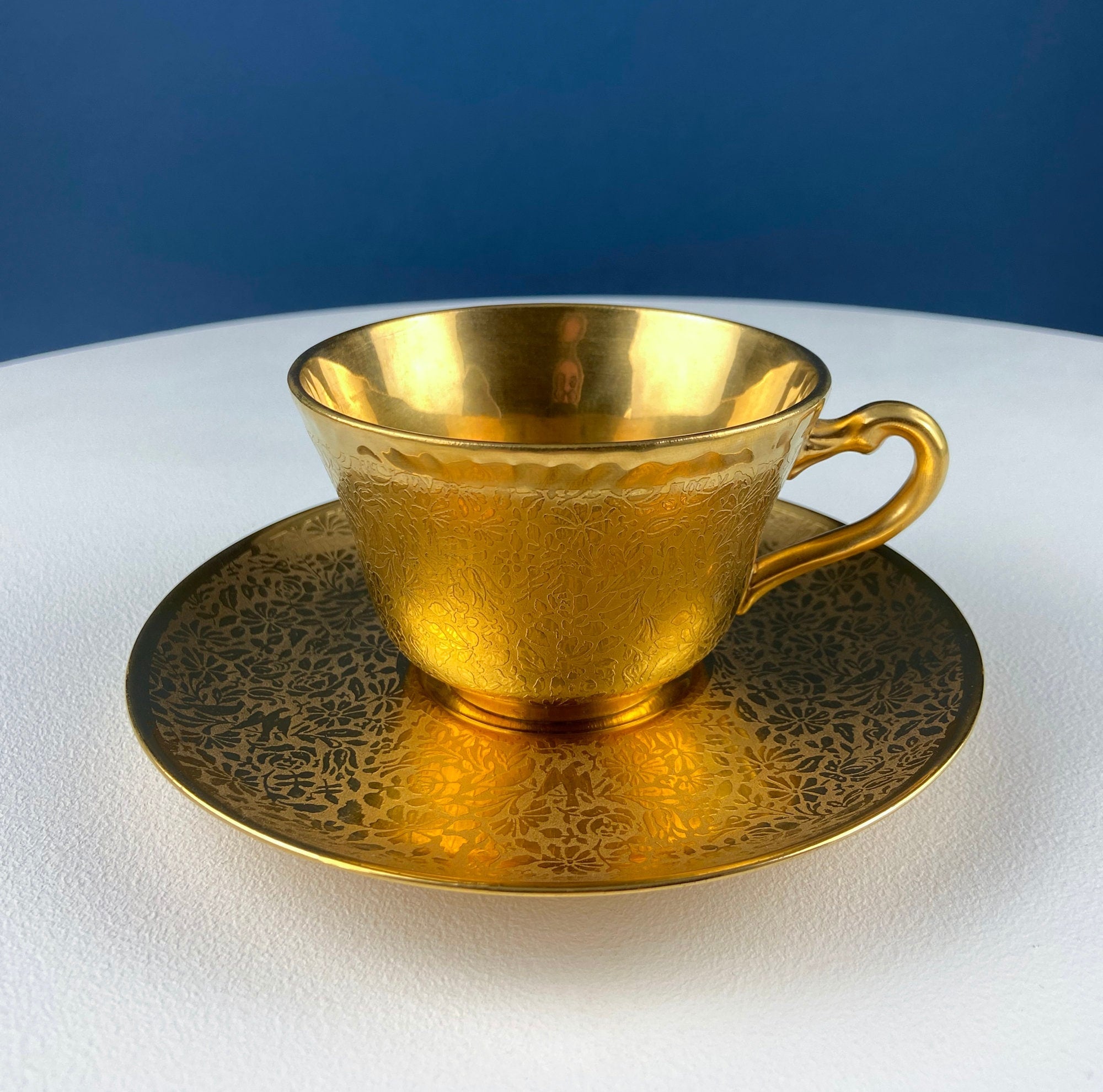 Gold Cup and Saucer with Red Plate: Wheeling Germany, Omeco Czechoslovakia Tea Set