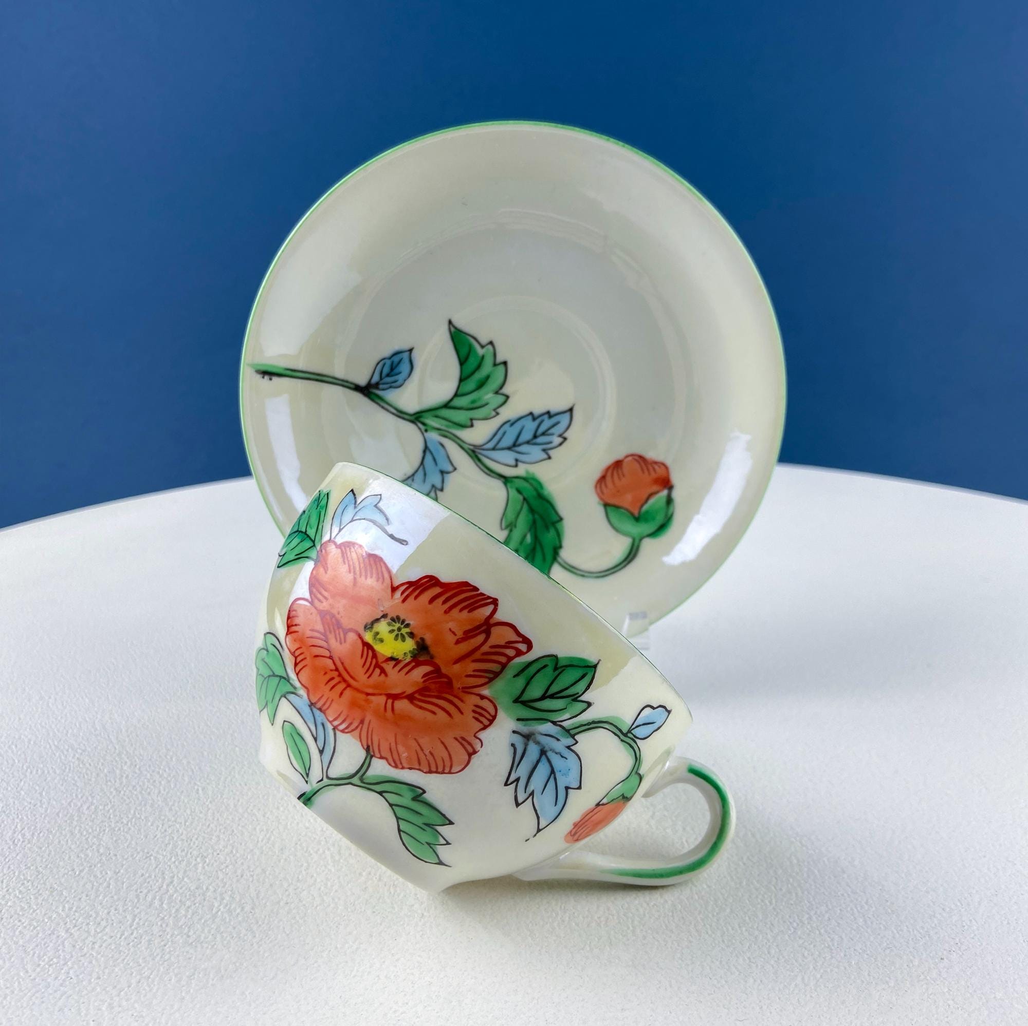 Vintage Porcelain Tea Cup & Saucer. Hand-Painted Violets. Modern Farmhouse. Tea Garden Party Hosting Essentials.