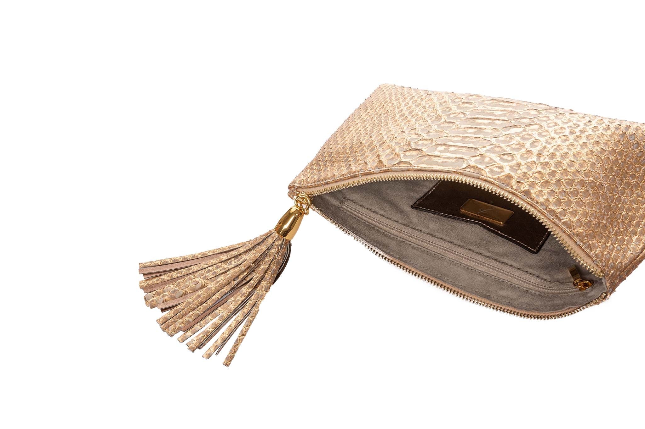 Cream/Gold PythonClutch