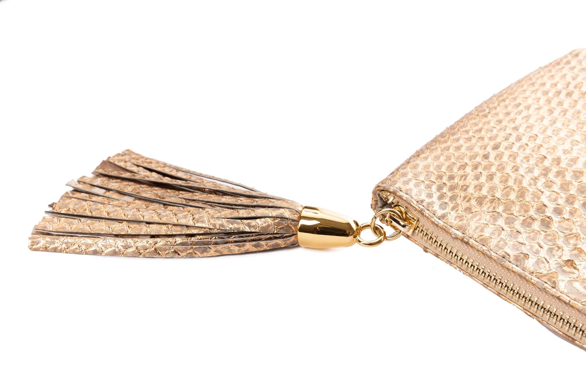Cream/Gold PythonClutch