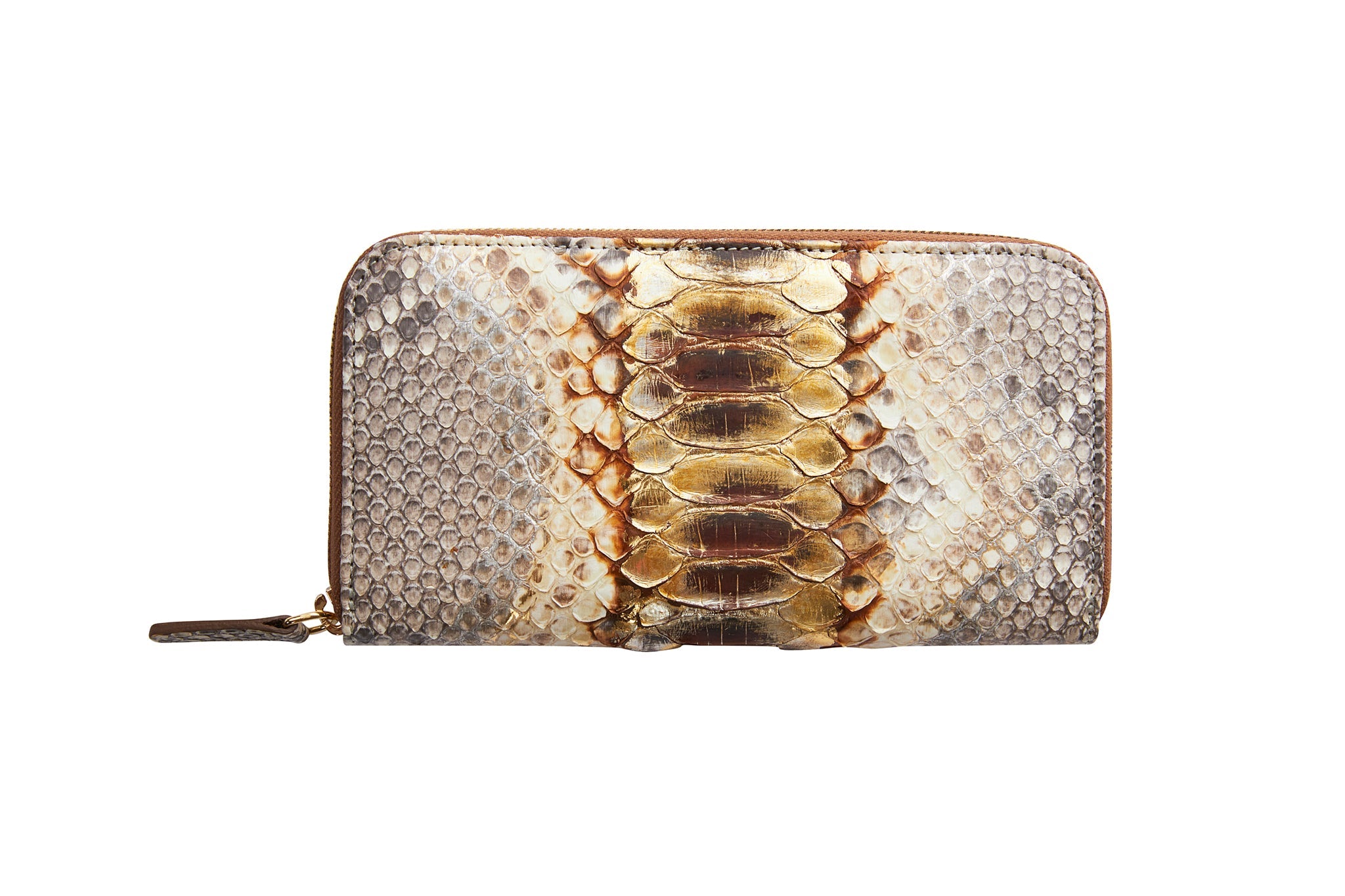 Neutral Brown & Gold Zipper Wallet