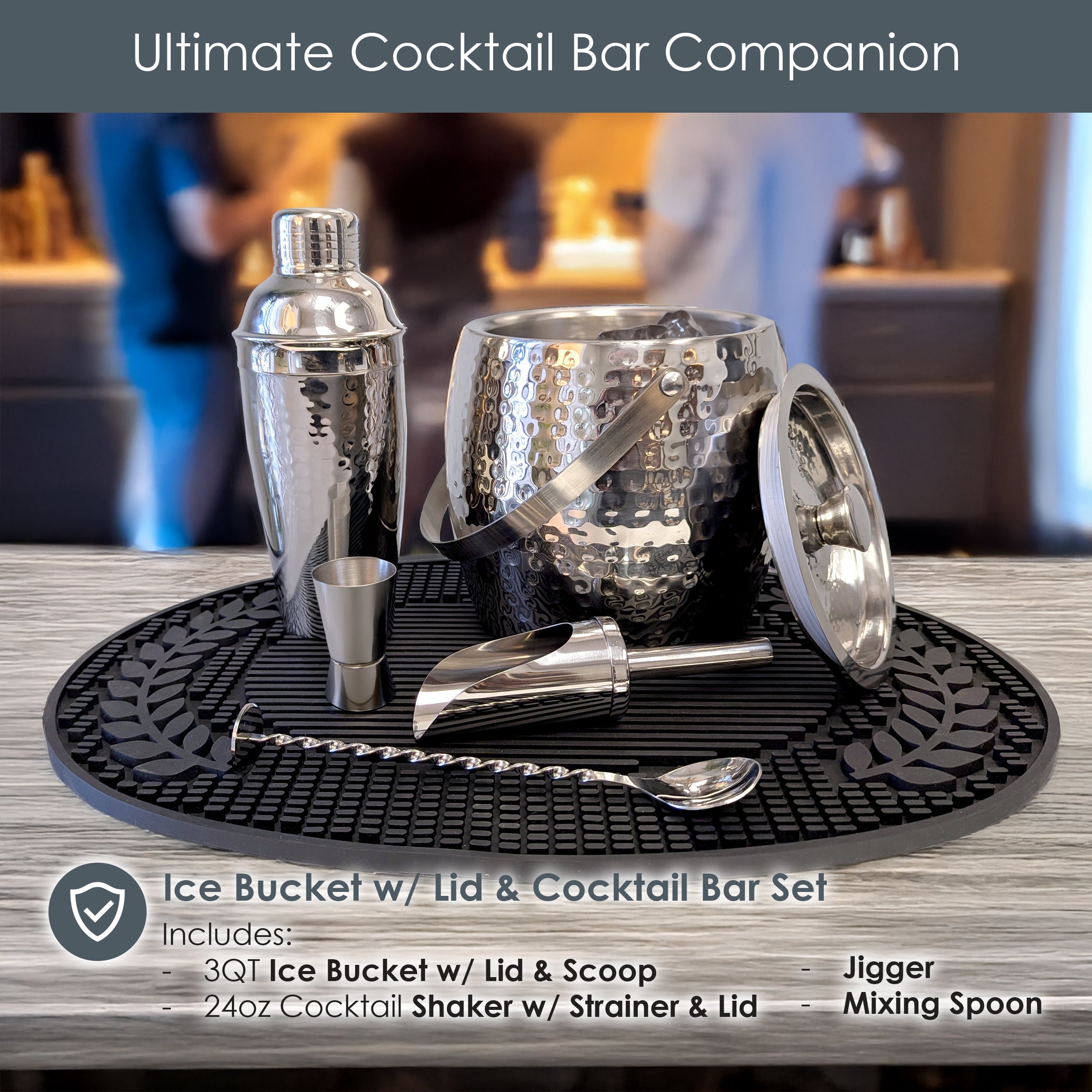 Iceberg Stainless Steel Ice Bucket & Cocktail Bar Tool Set – 3 Qt | BREKX
