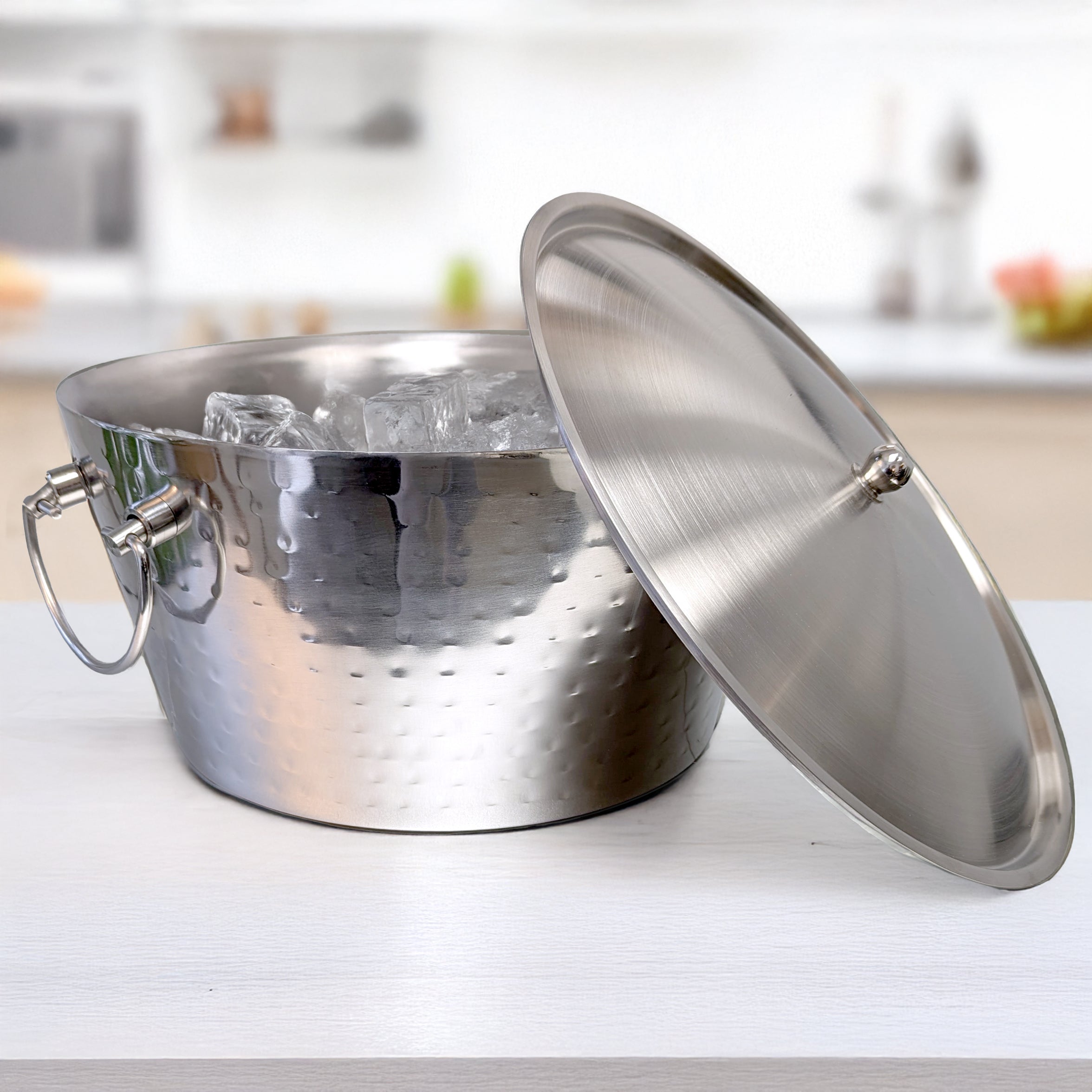 Anchored Large 3 Gallon Ice Bucket with Lid for Parties - Insulated Stainless Steel | BREKX