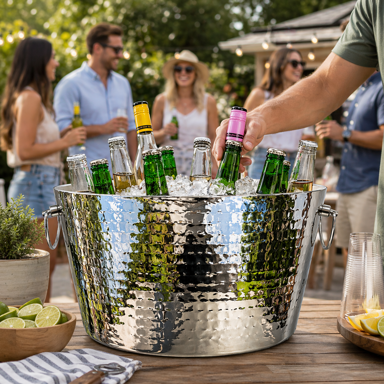 Anchored XL Double-Wall Stainless Steel Beverage Tub (Round) – 6.25 Gallon Insulated Drink Cooler for Parties | BREKX