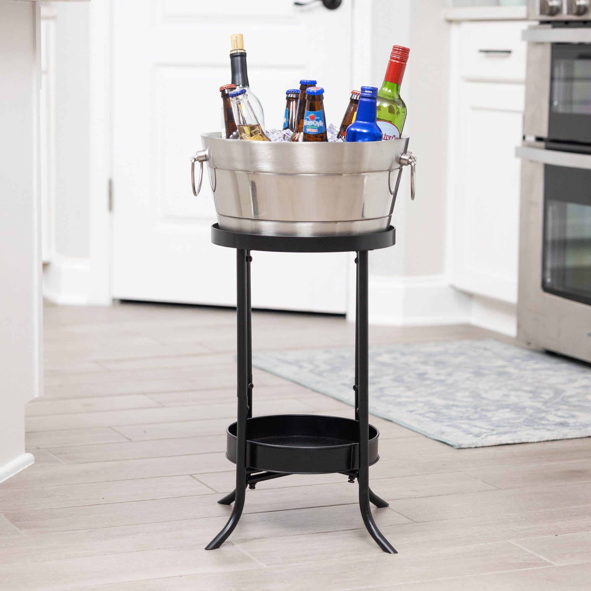 BREKX Anchored Ribbed Insulated Stainless Steel Beverage Tub with Stand | 12-Quart Drink Chiller